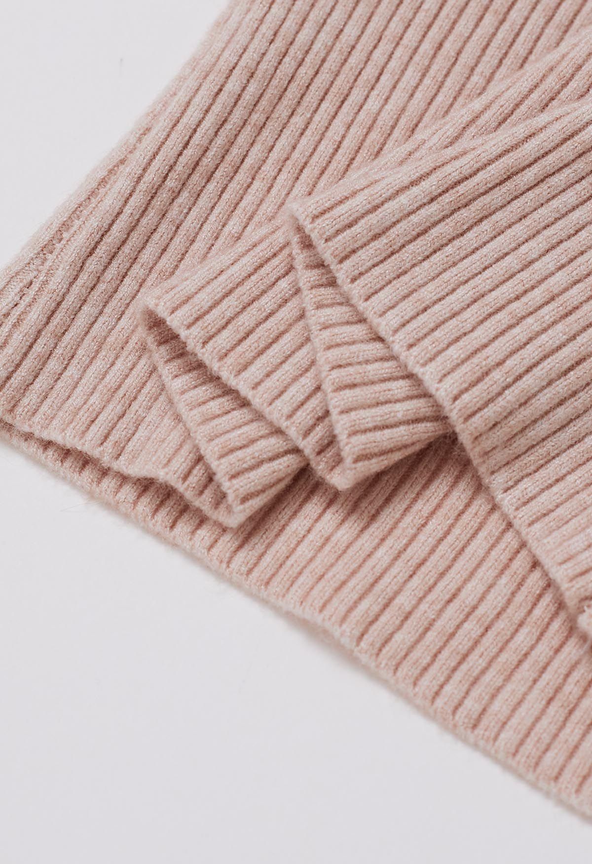 Haut ajusté en tricot avec bordure en dentelle en rose poudré