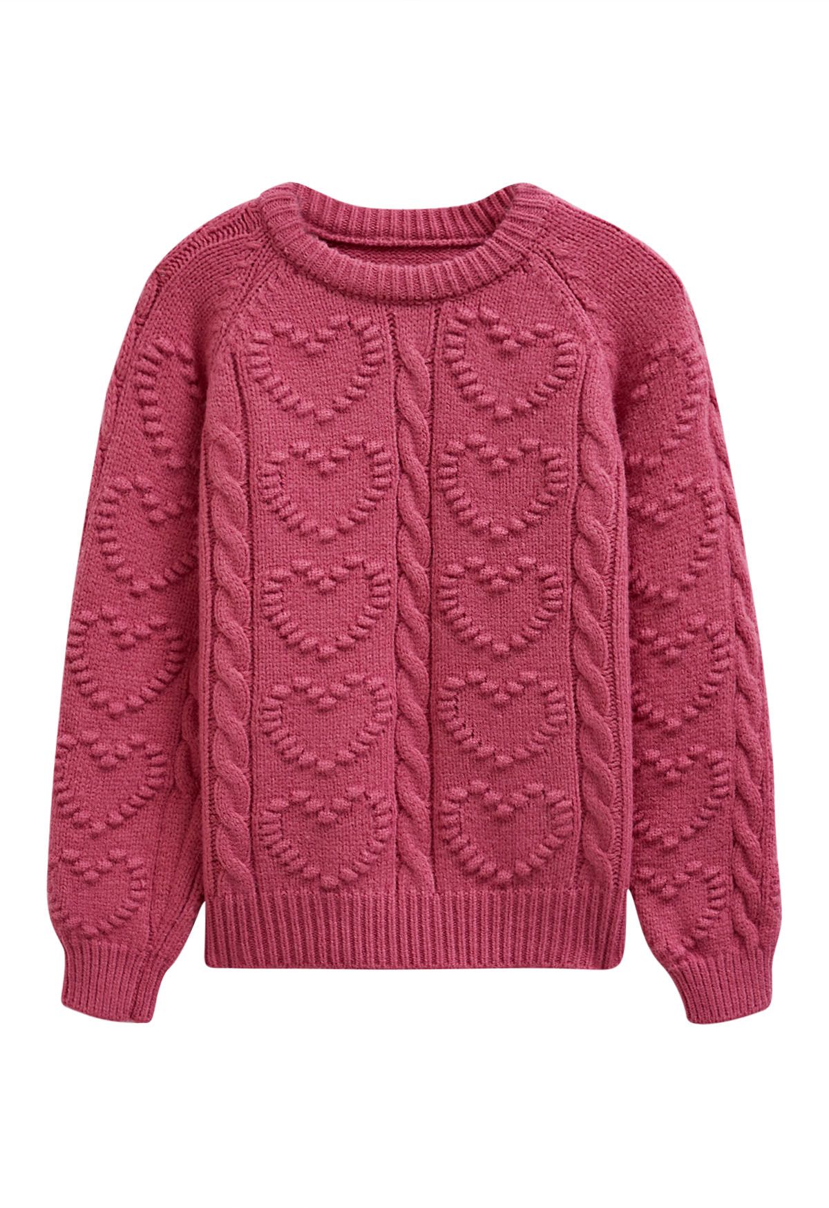 Pull en maille torsadée avec motif cœur en relief en baie