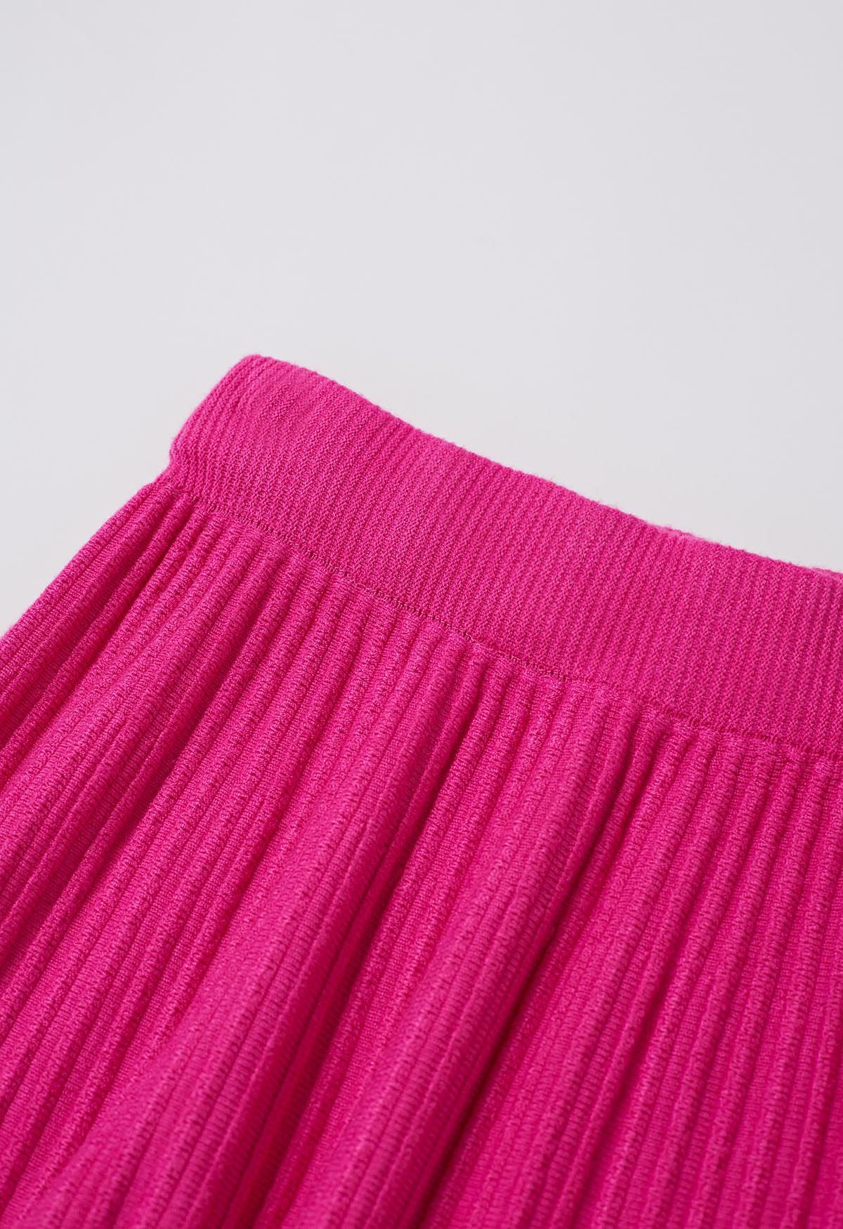 Jupe longue en tricot côtelé doux au toucher en rose vif