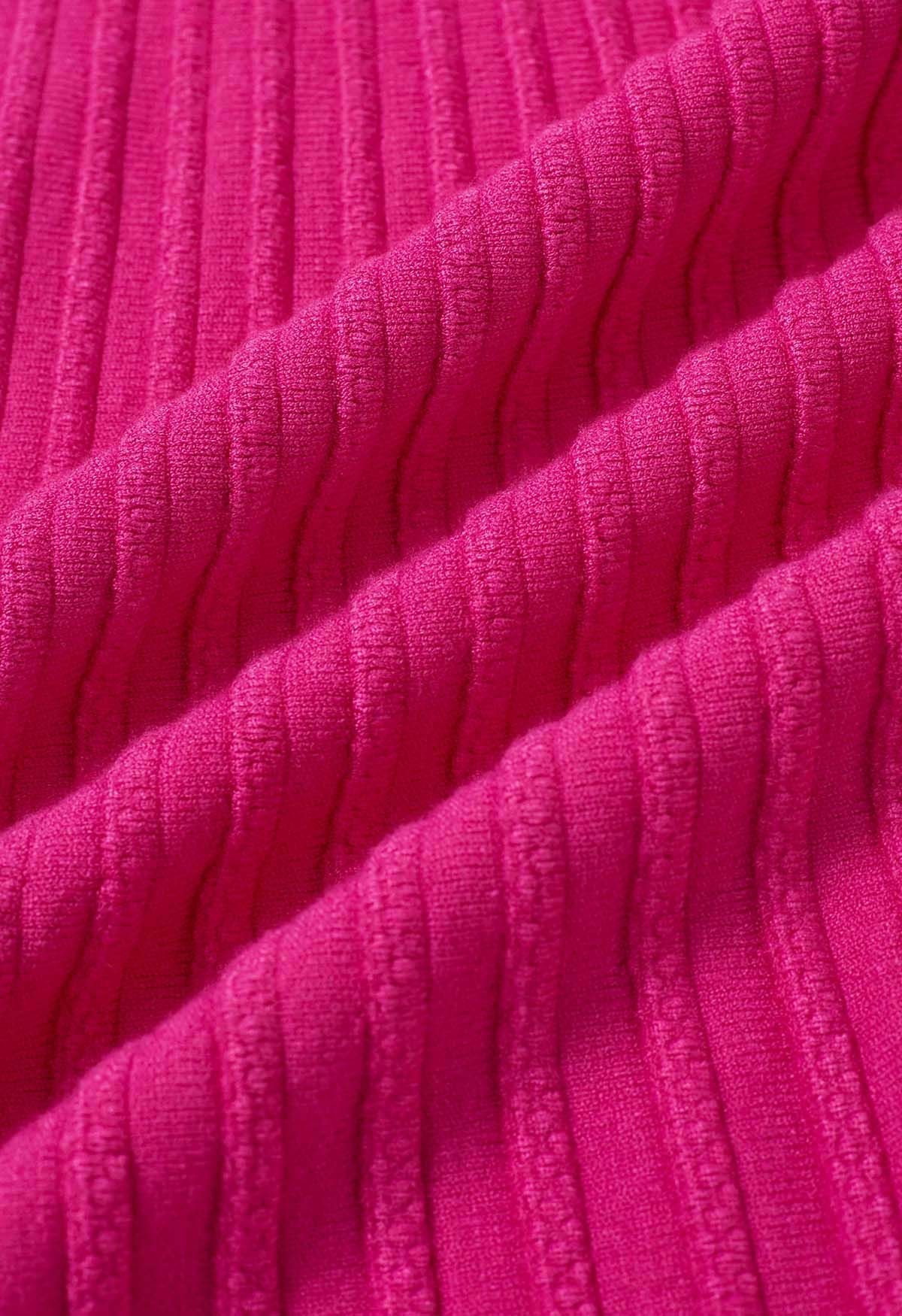 Jupe longue en tricot côtelé doux au toucher en rose vif