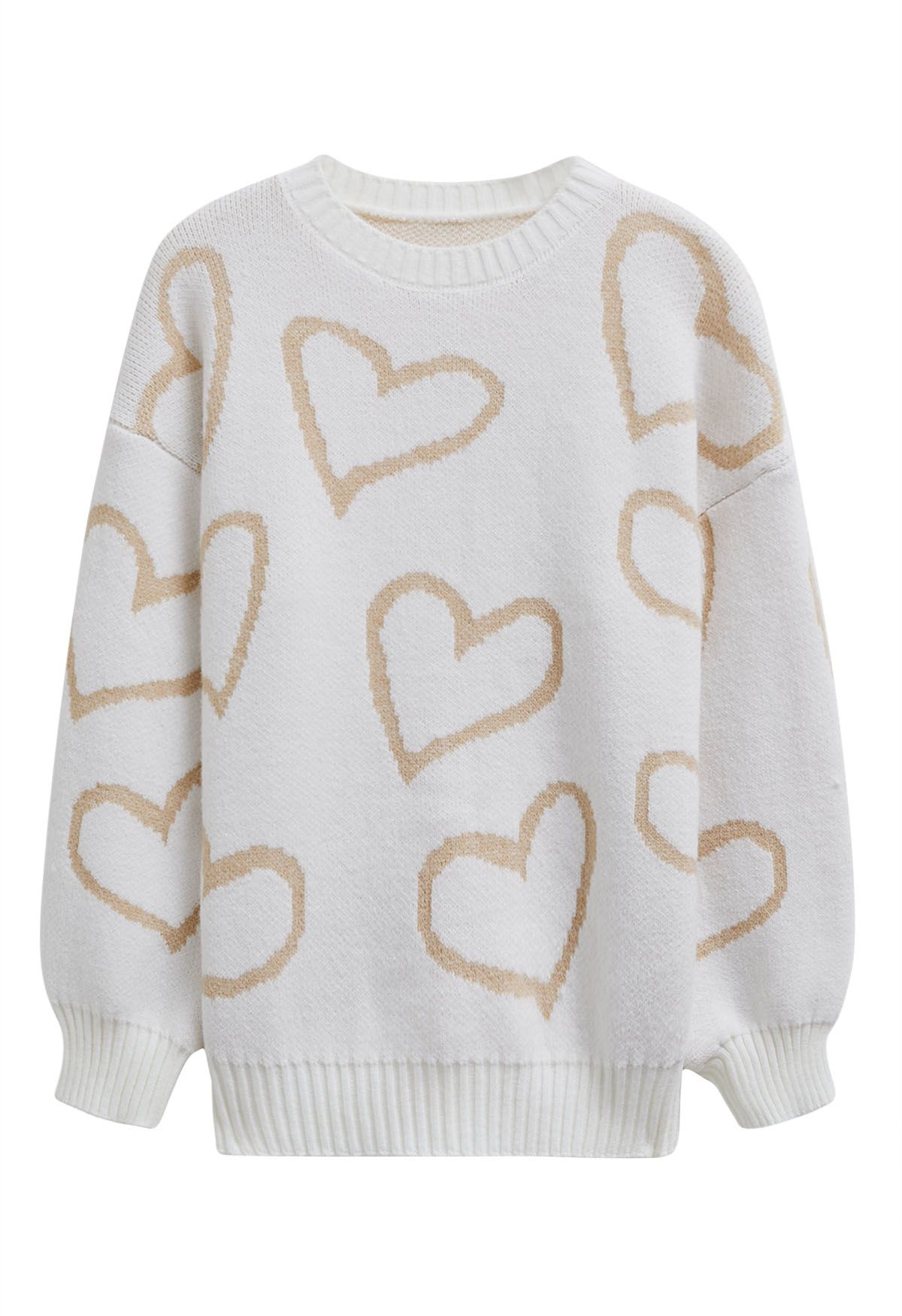 Pull ras du cou en tricot Lovable Heart en blanc