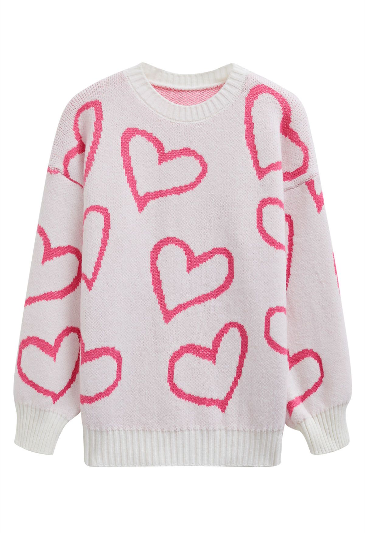 Pull ras du cou en tricot Lovable Heart en rose clair