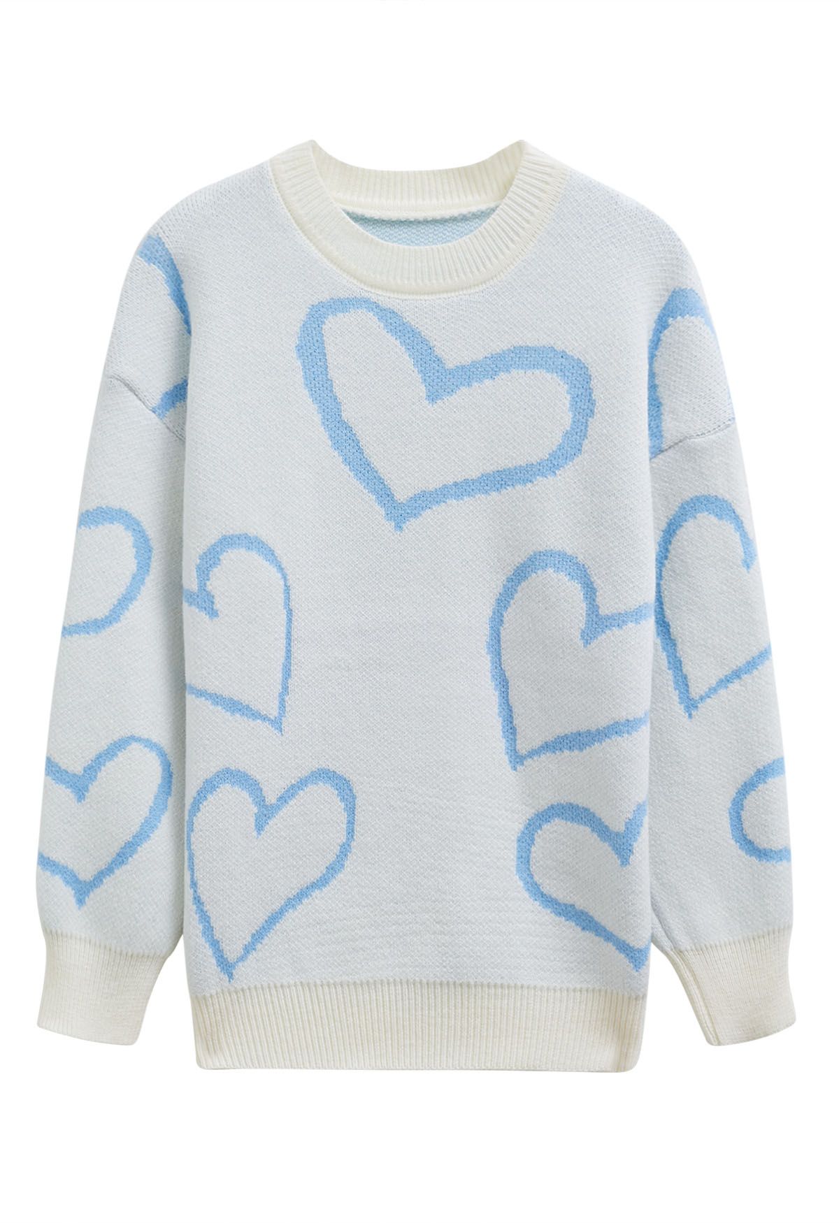 Pull ras du cou en tricot Lovable Heart en bleu bébé