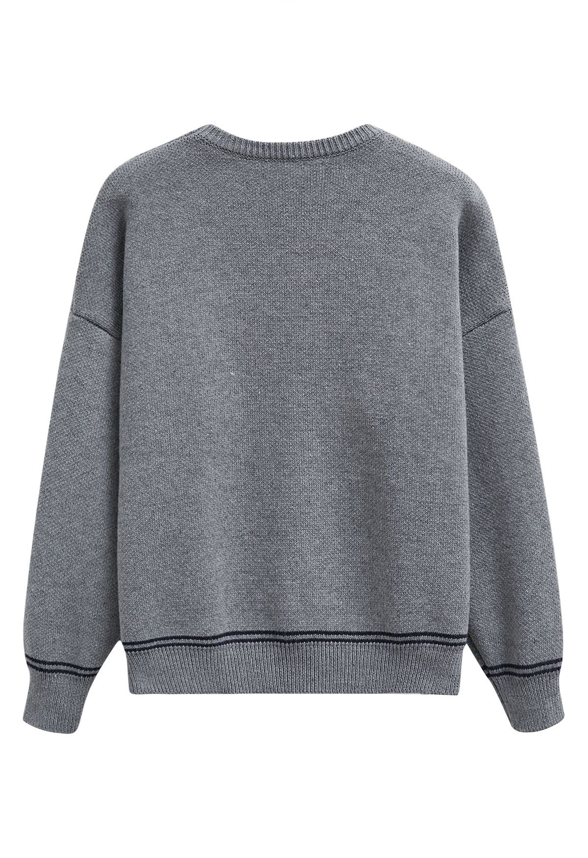 Pull ras du cou oversize en maille Newport Letter en gris