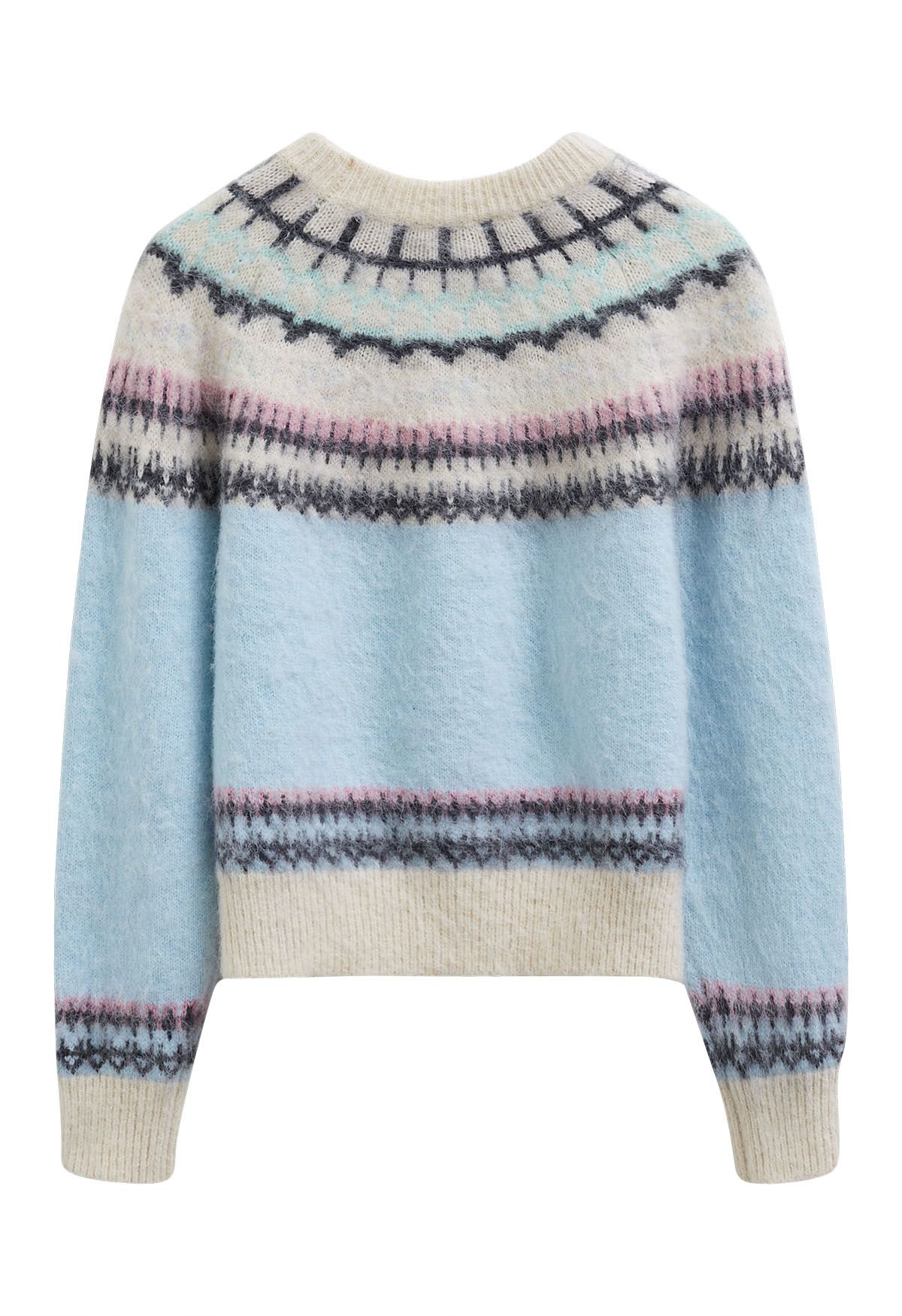 Pull en tricot flou Fair Isle multicolore en bleu bébé