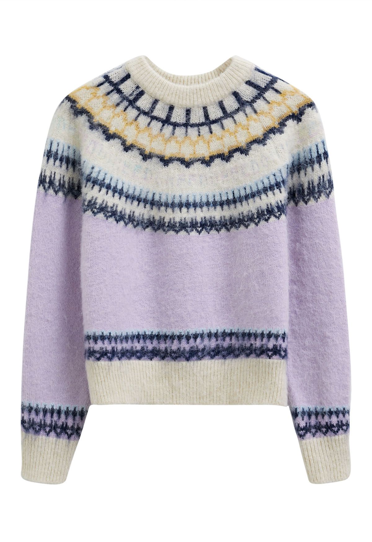 Pull en tricot flou Fair Isle multicolore en lilas