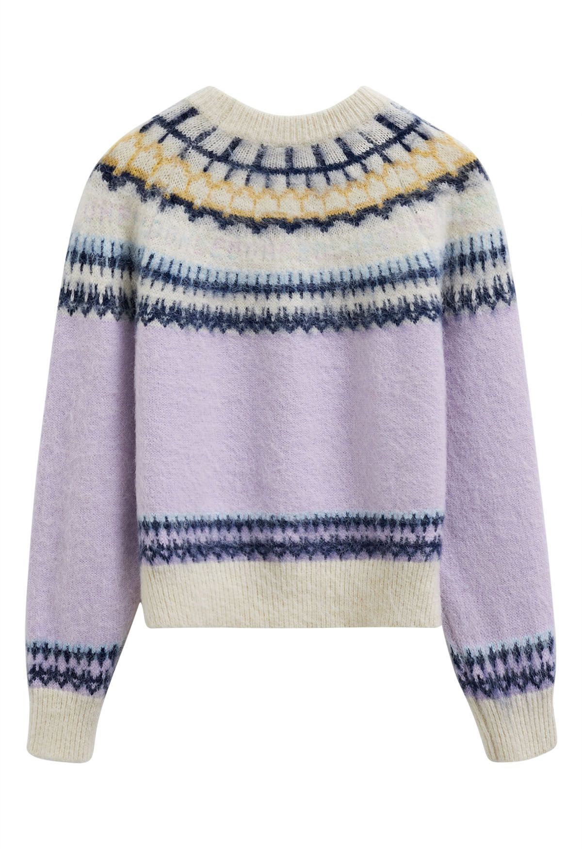 Pull en tricot flou Fair Isle multicolore en lilas