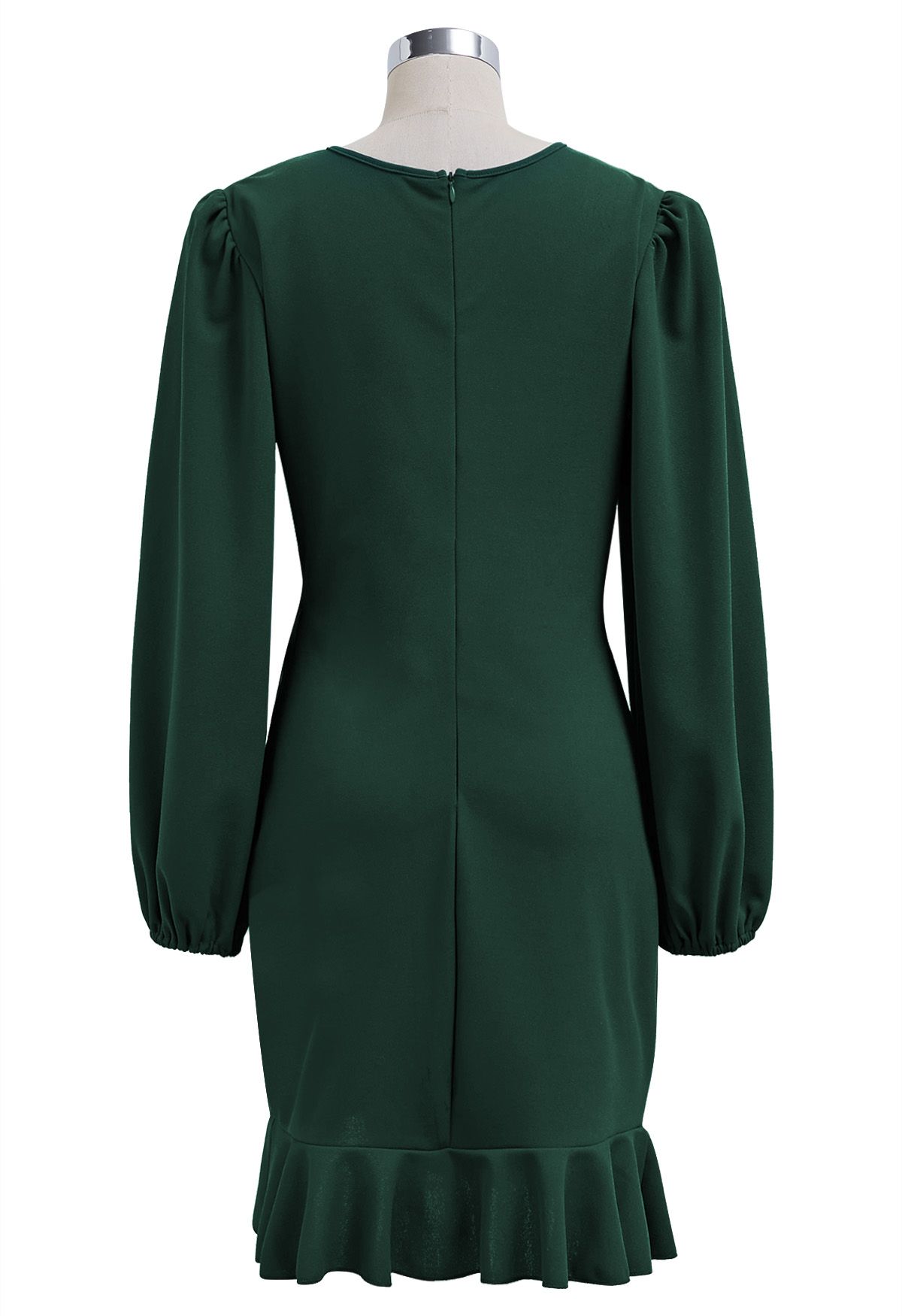 Robe mini tulipe à volants latéraux froncés en vert foncé