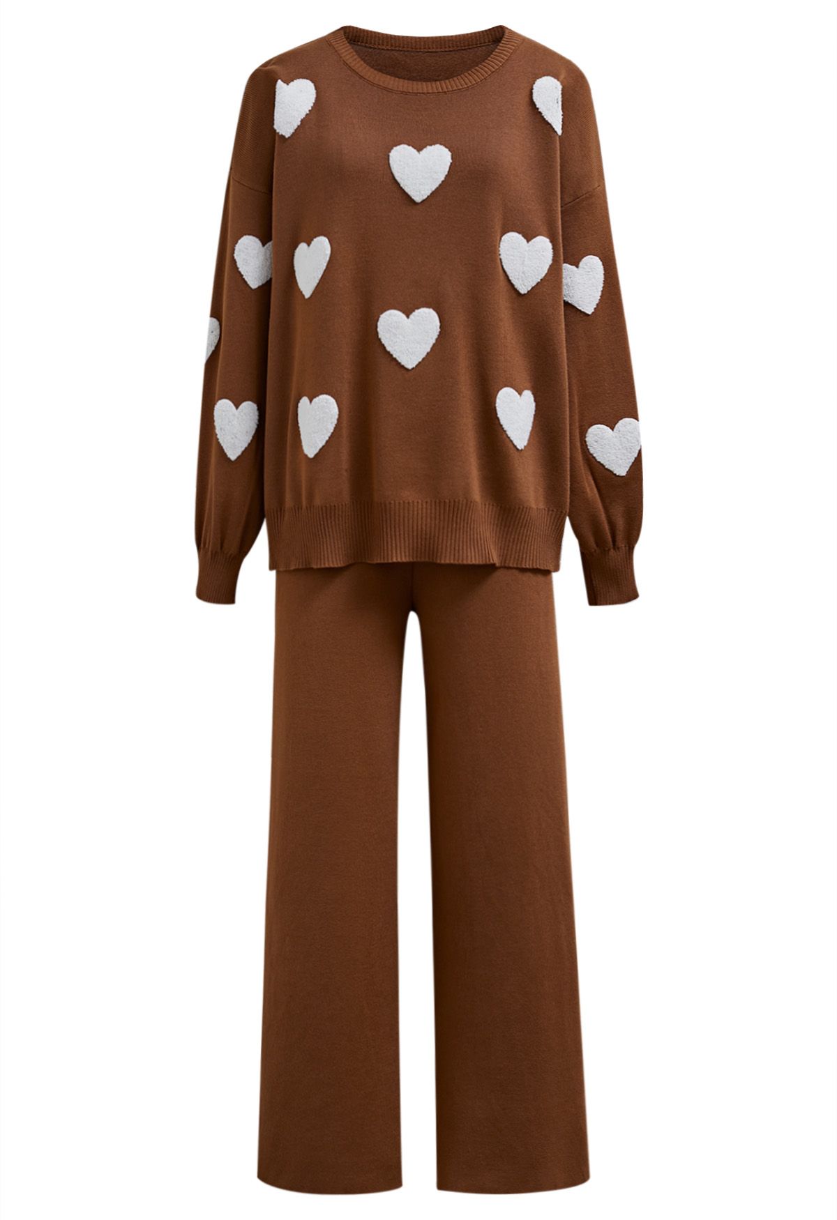 Heart Patch Knit Sweater and Pants Set in Rust