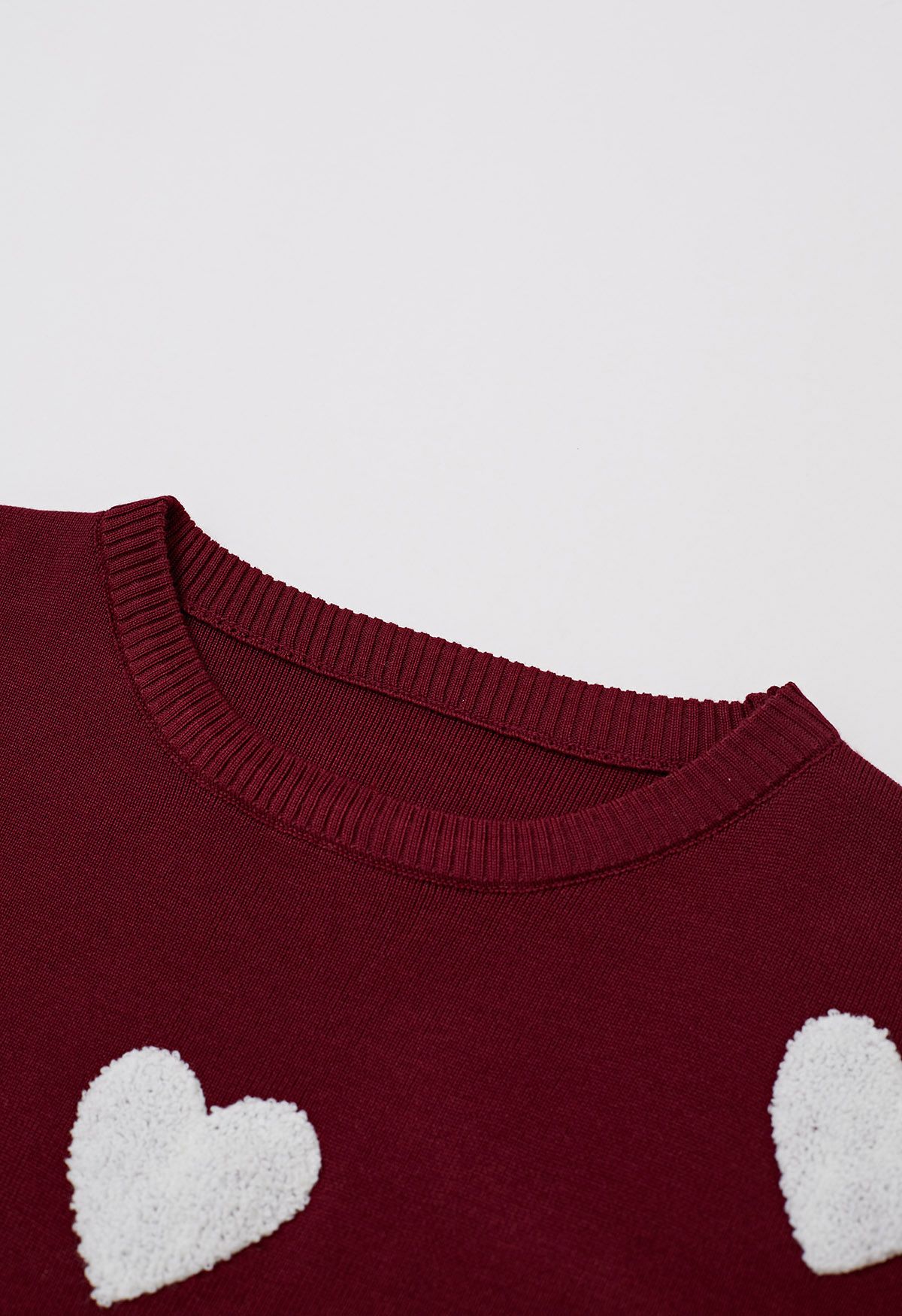 Heart Patch Knit Sweater and Pants Set in Burgundy