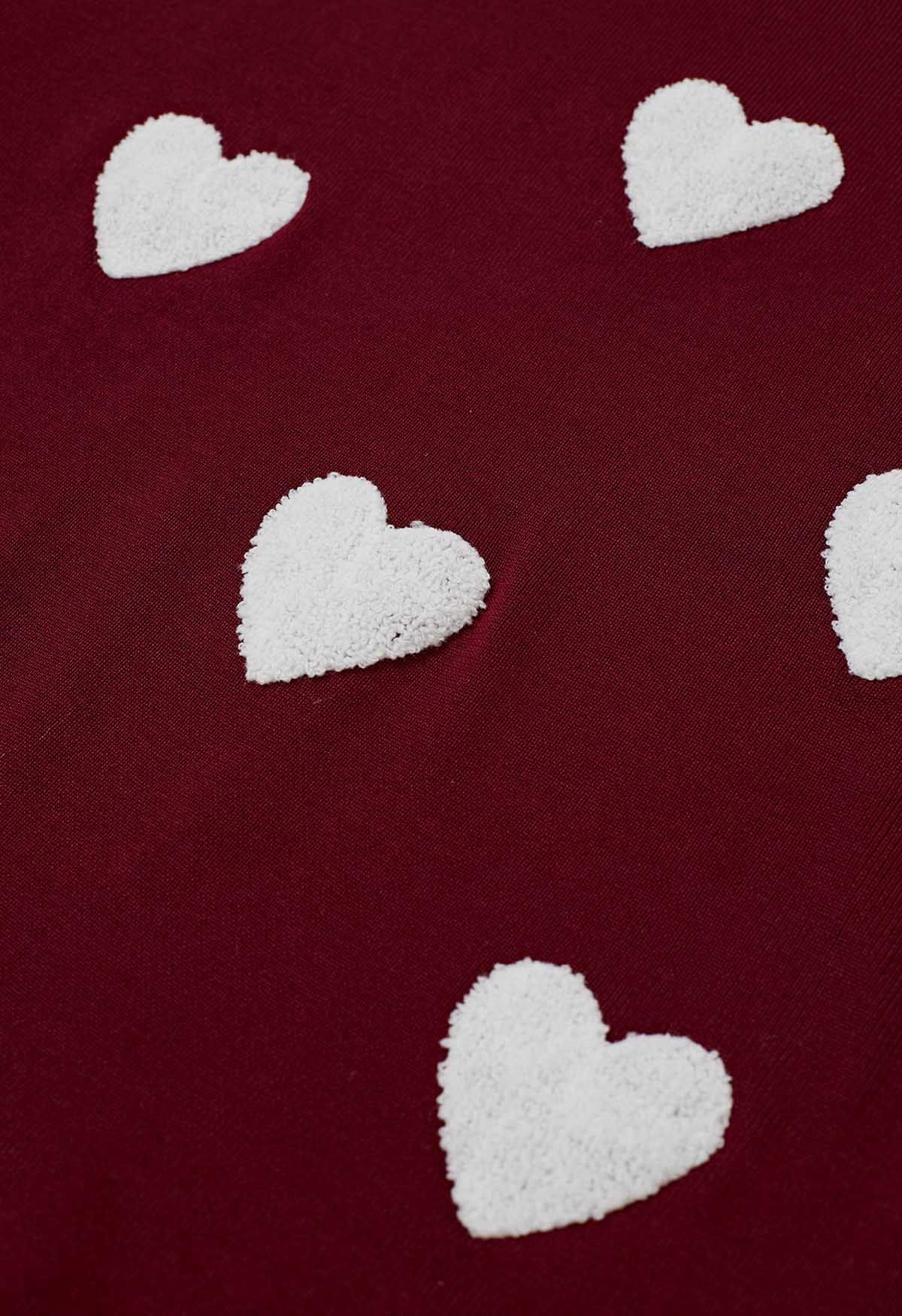 Heart Patch Knit Sweater and Pants Set in Burgundy