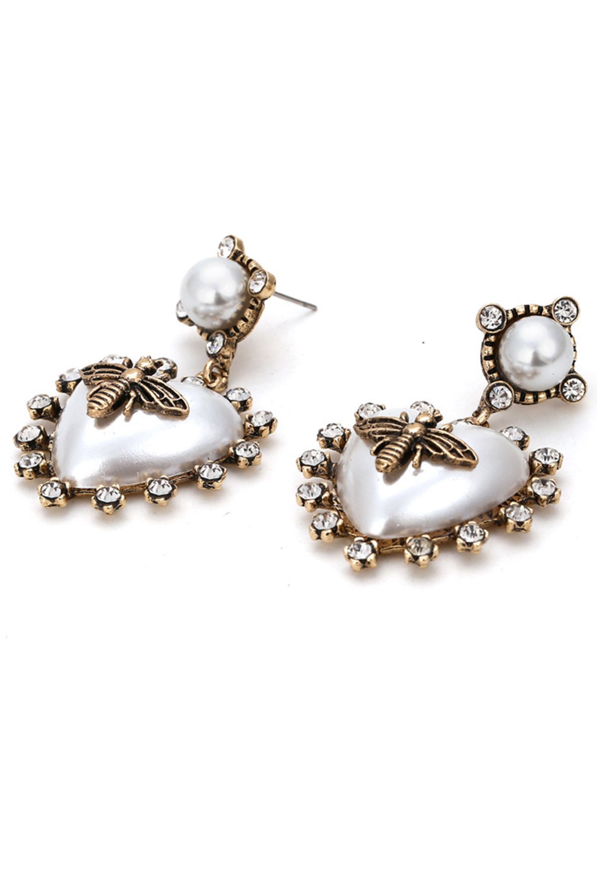 Boucles d'oreilles baroques en perles de cœur et d'abeille