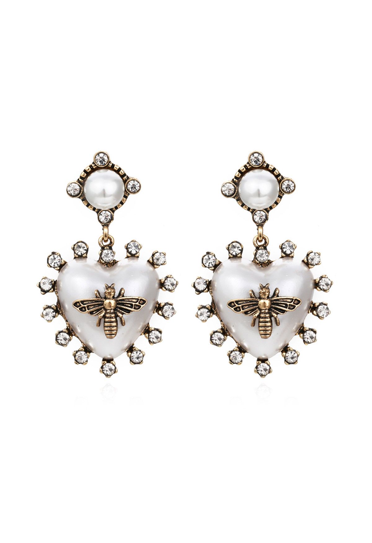 Boucles d'oreilles baroques en perles de cœur et d'abeille