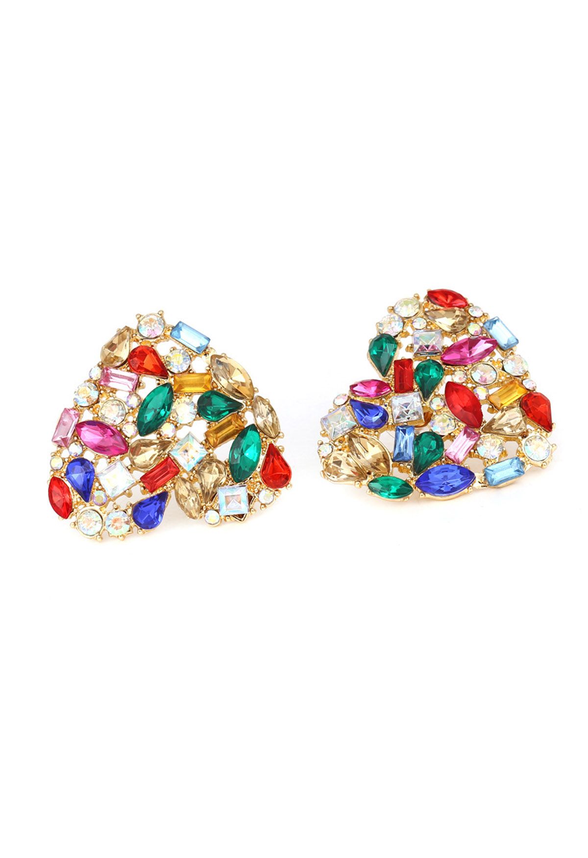 Boucles d'oreilles coeur strass arc-en-ciel