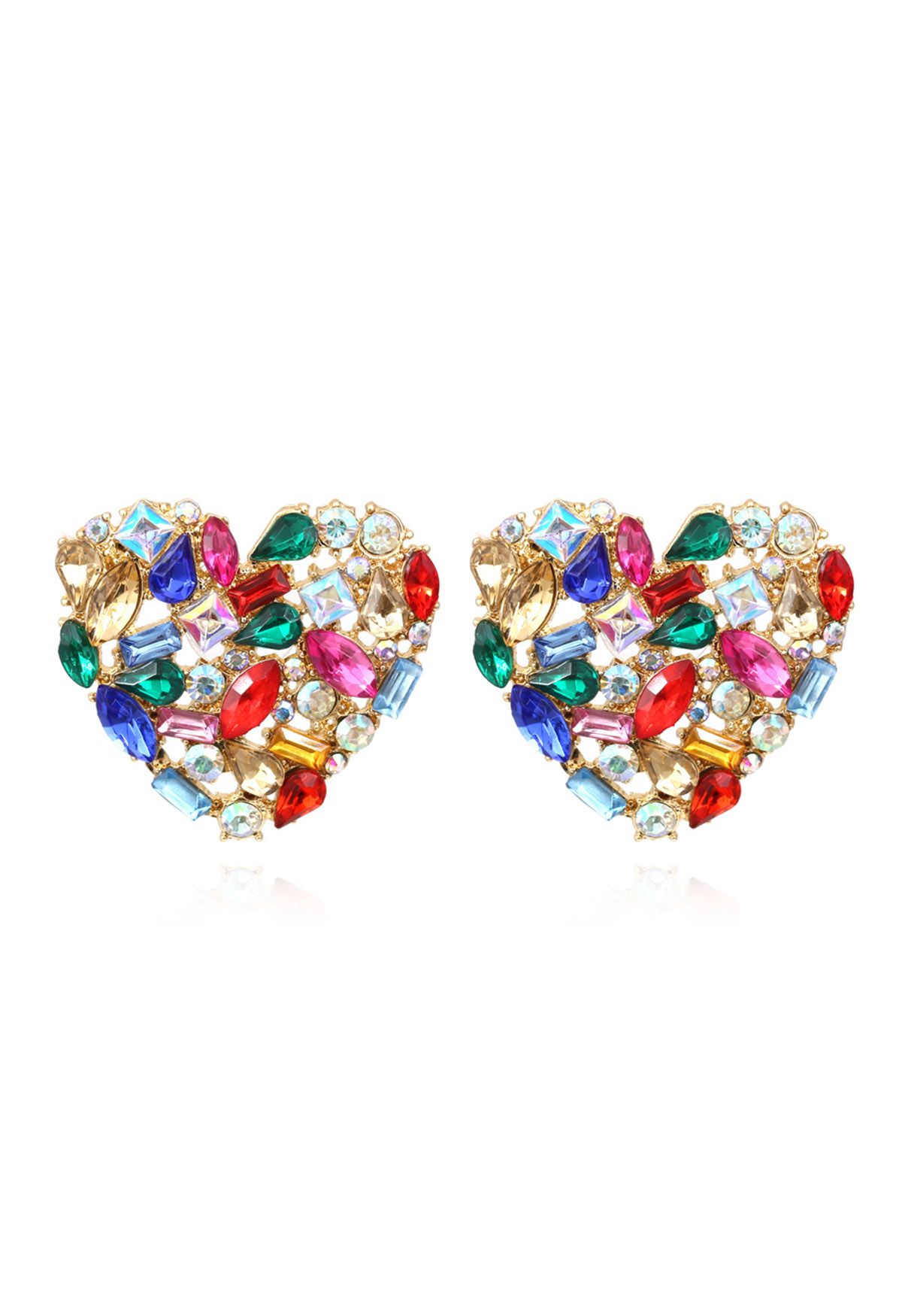 Boucles d'oreilles coeur strass arc-en-ciel