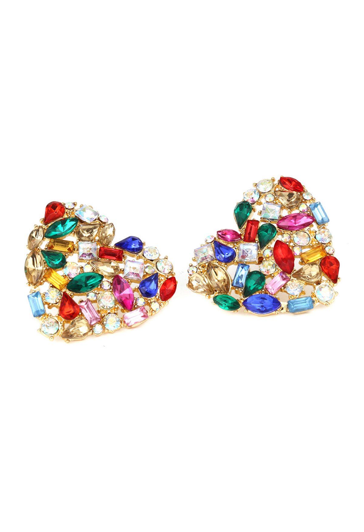 Boucles d'oreilles coeur strass arc-en-ciel