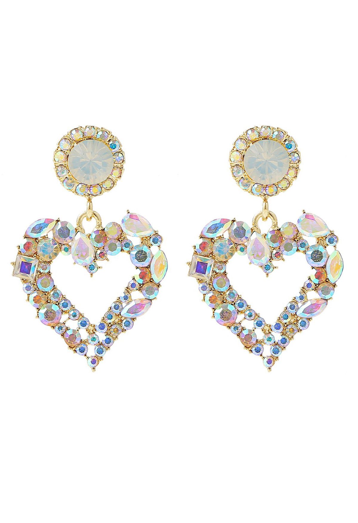 Boucles d'oreilles coeur scintillantes en strass en or