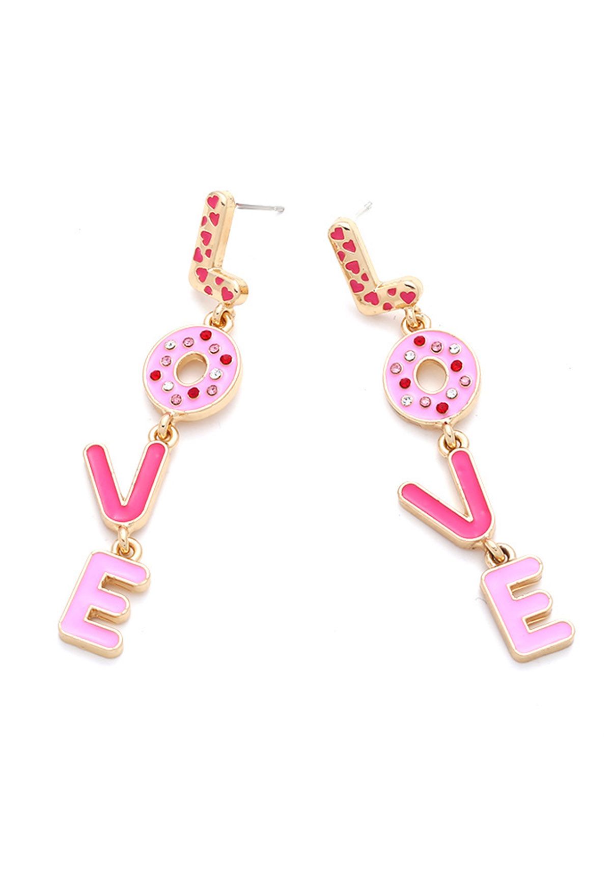 Boucles d'oreilles Love Letters avec strass et déversement d'huile