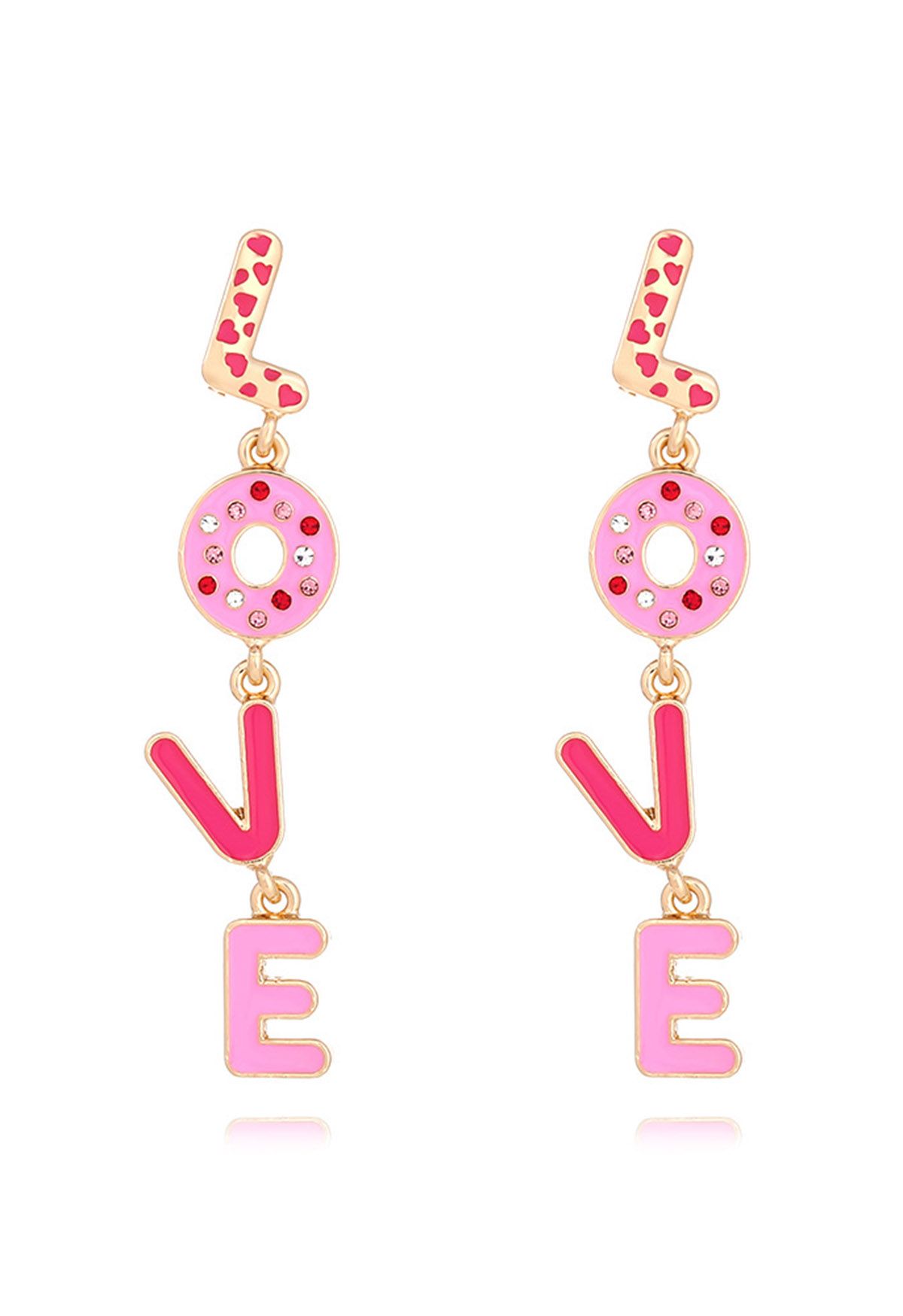 Boucles d'oreilles Love Letters avec strass et déversement d'huile