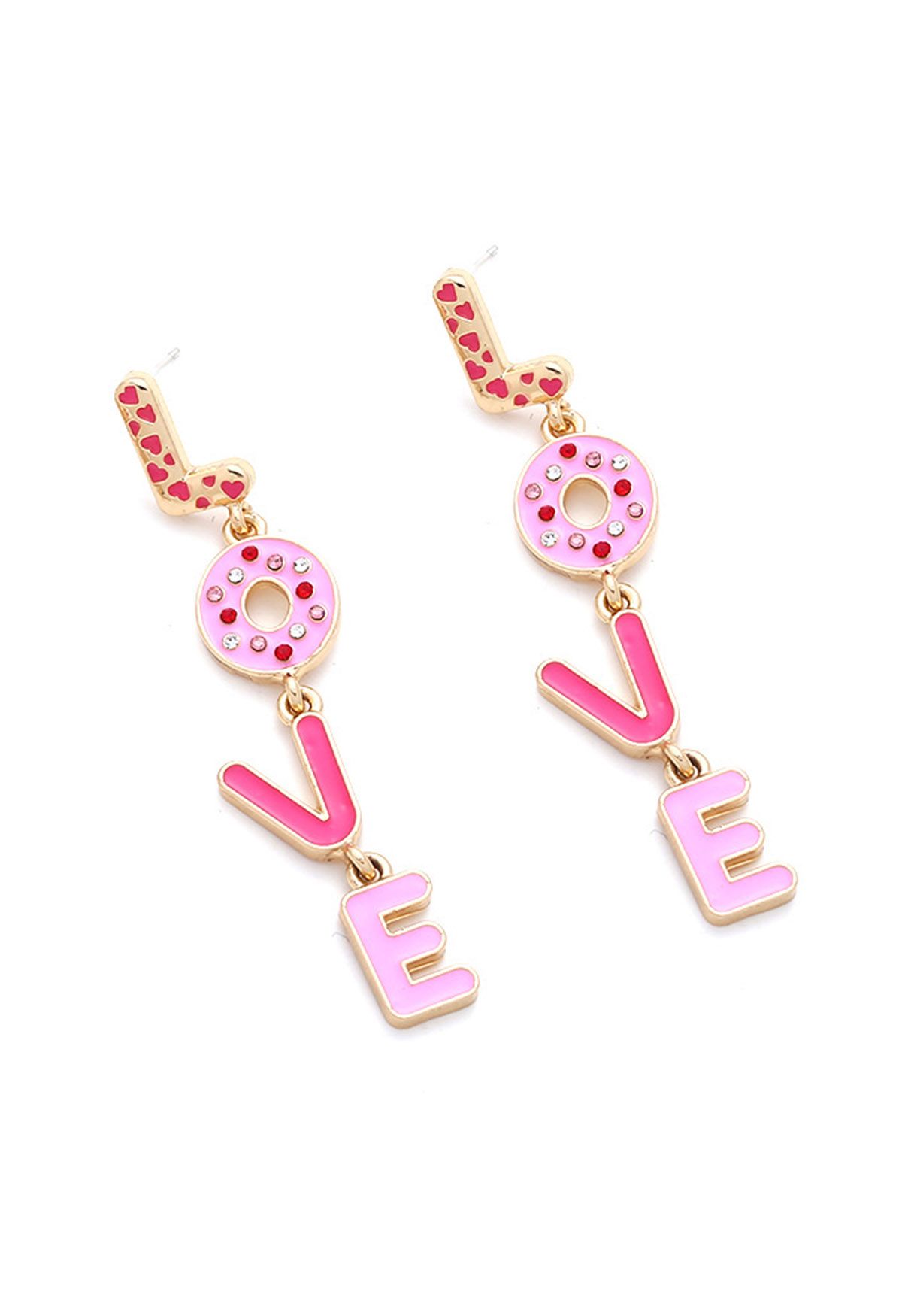 Boucles d'oreilles Love Letters avec strass et déversement d'huile