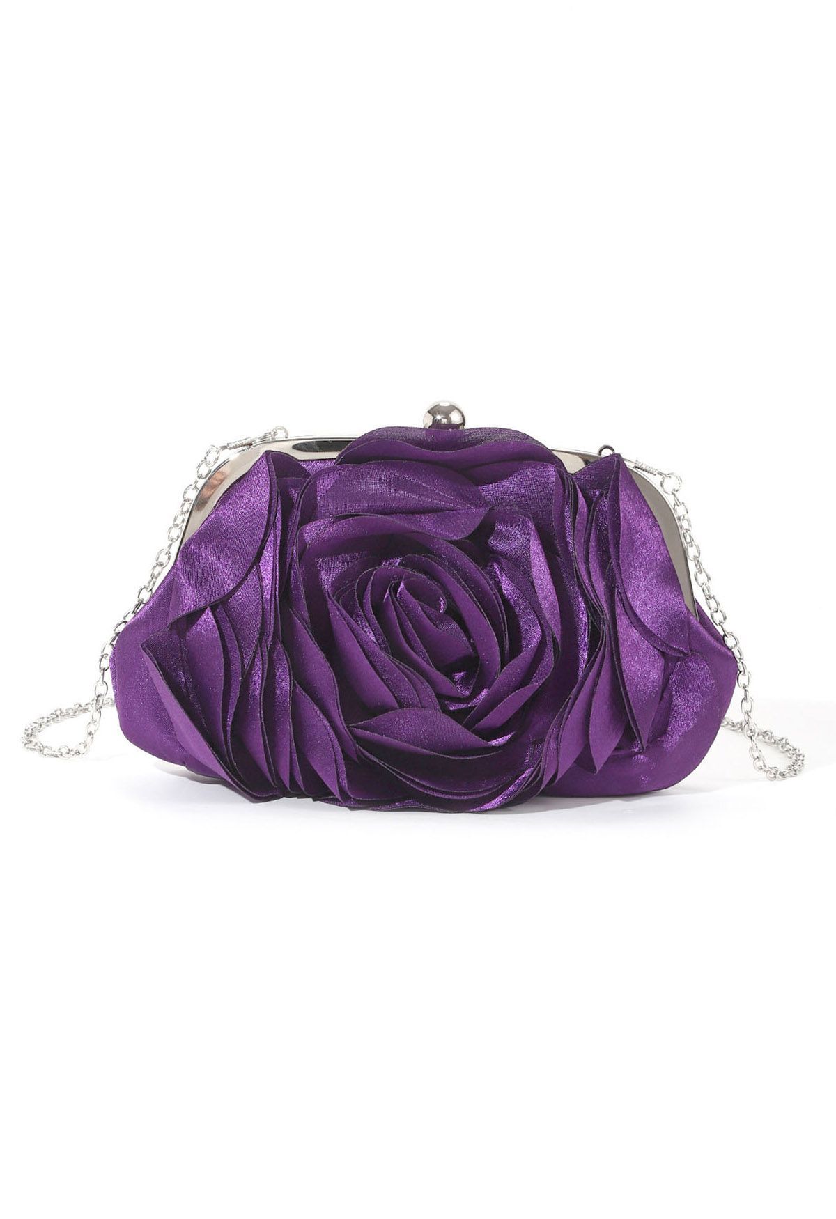 Pochette en satin à pétales de rose 3D en violet