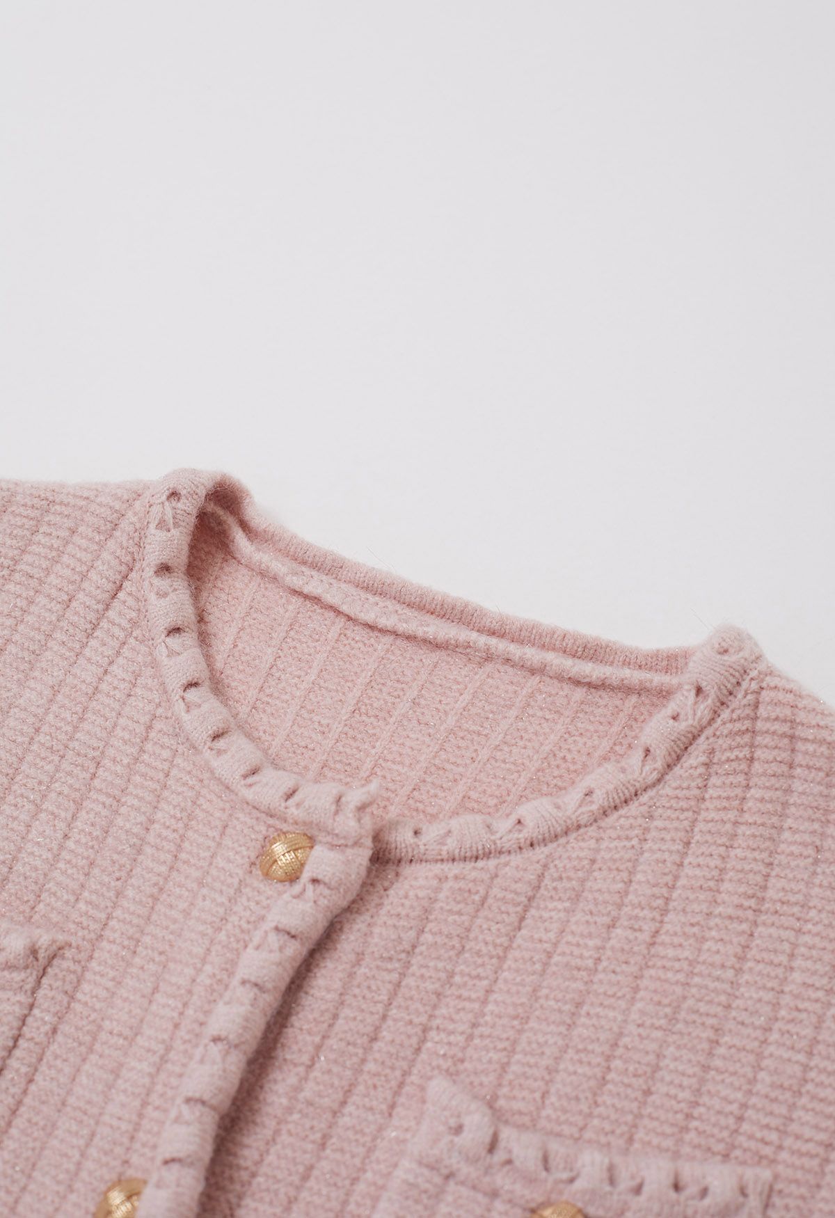 Cardigan boutonné en tricot à bordures à franges brillantes en rose