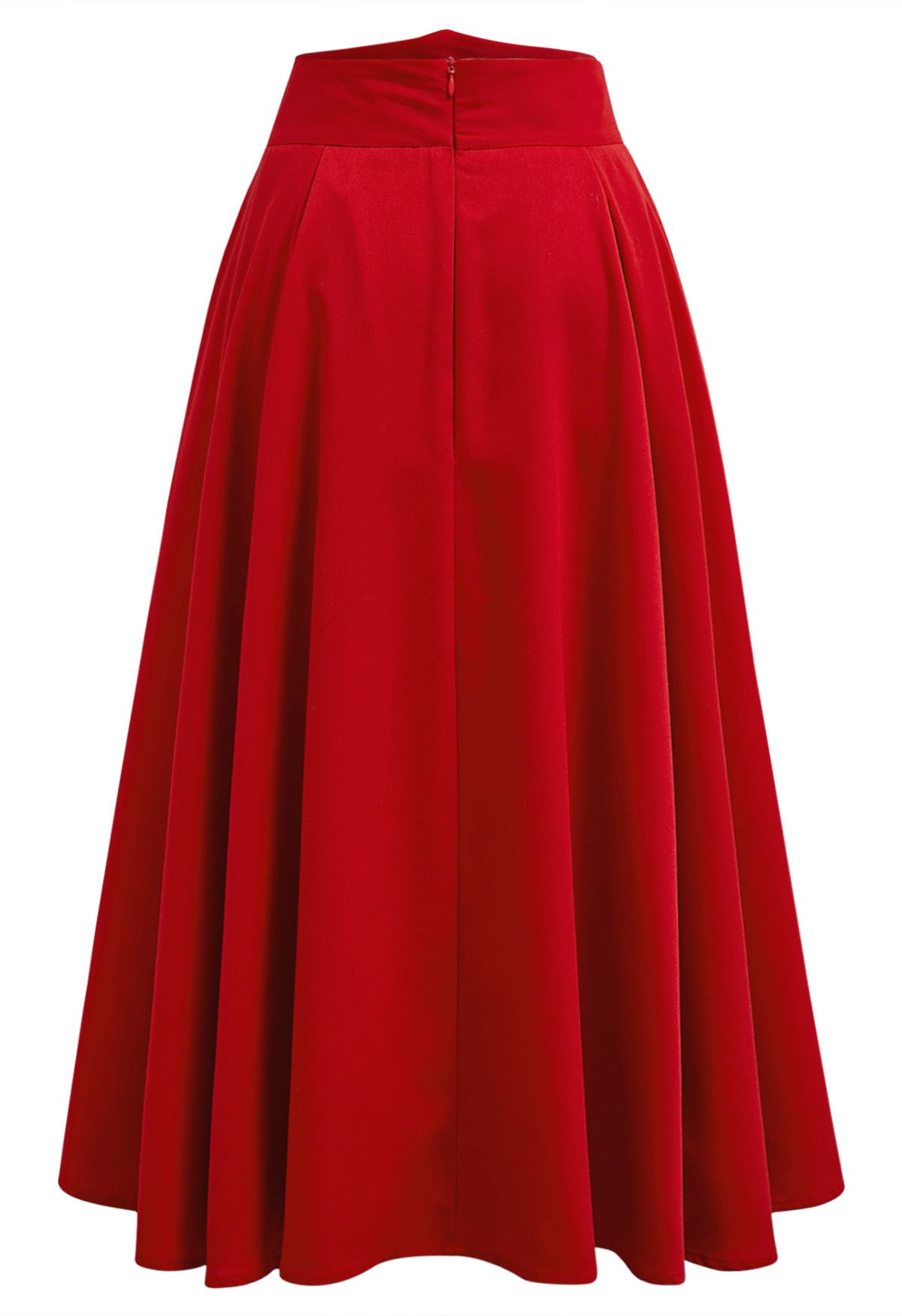 Jupe mi-longue trapèze taille haute rouge unie