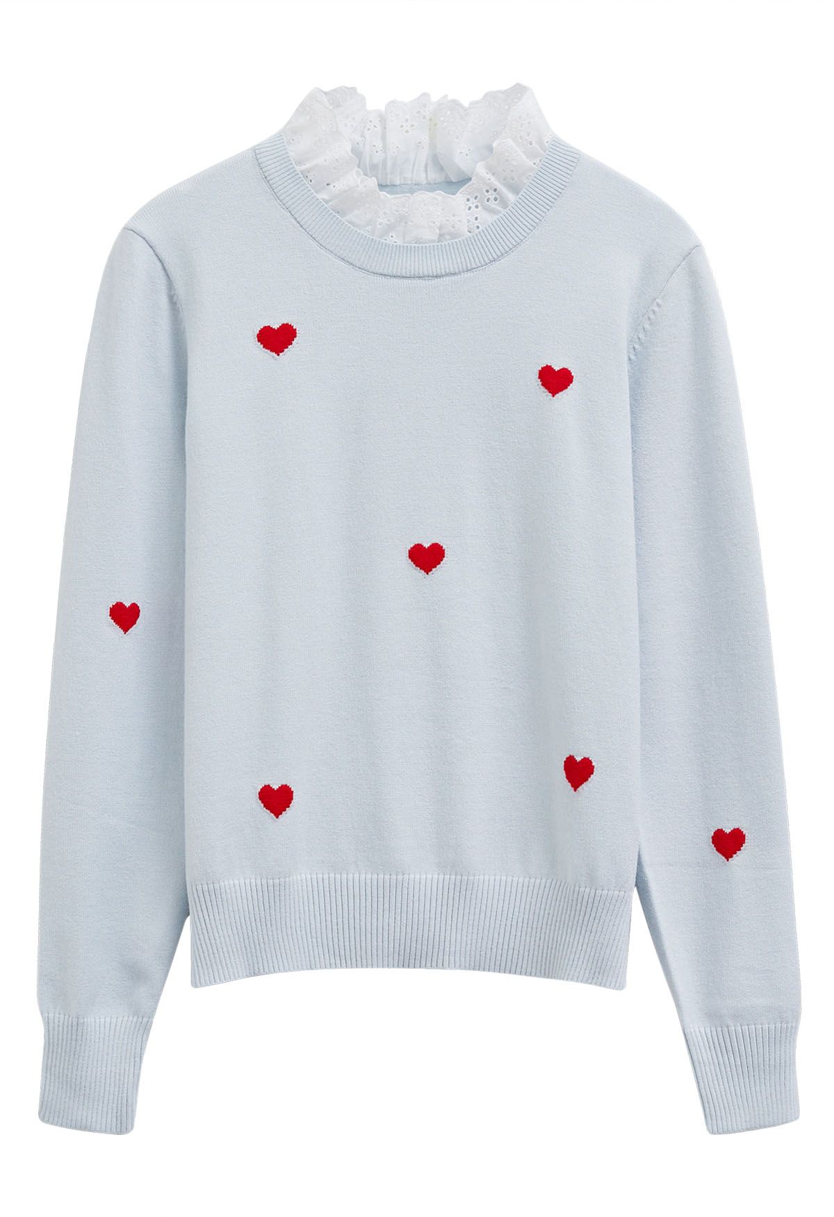 Haut en tricot à volants en coton Red Heart en bleu clair