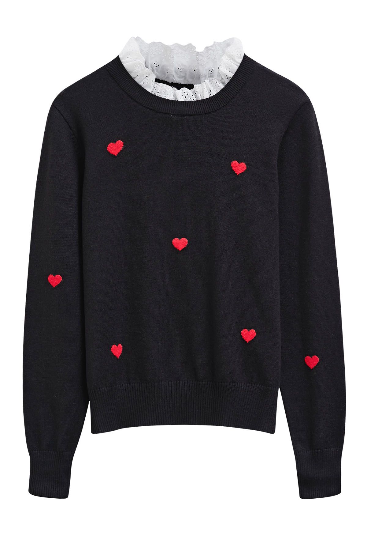 Haut en tricot à volants en coton Red Heart en noir