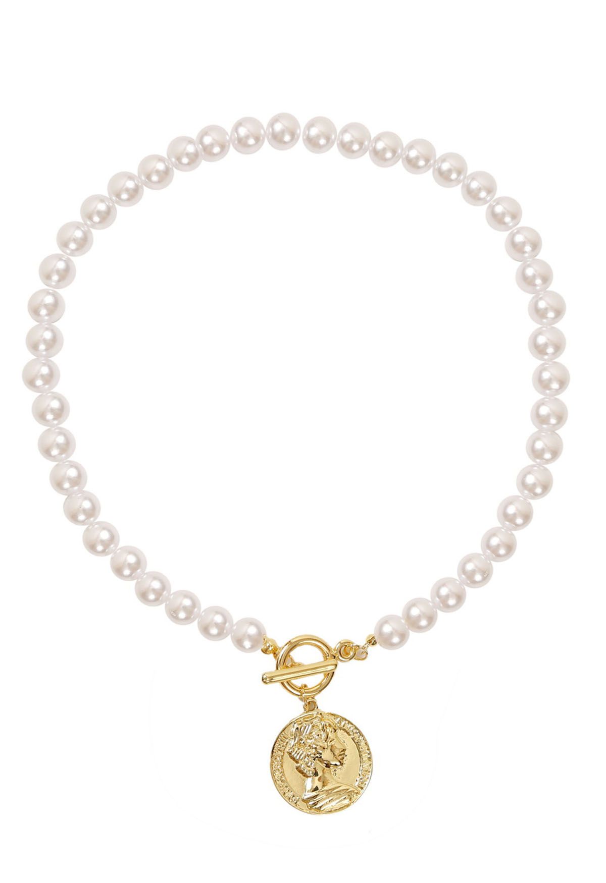 Collier pendentif pièce de monnaie en perles d'imitation