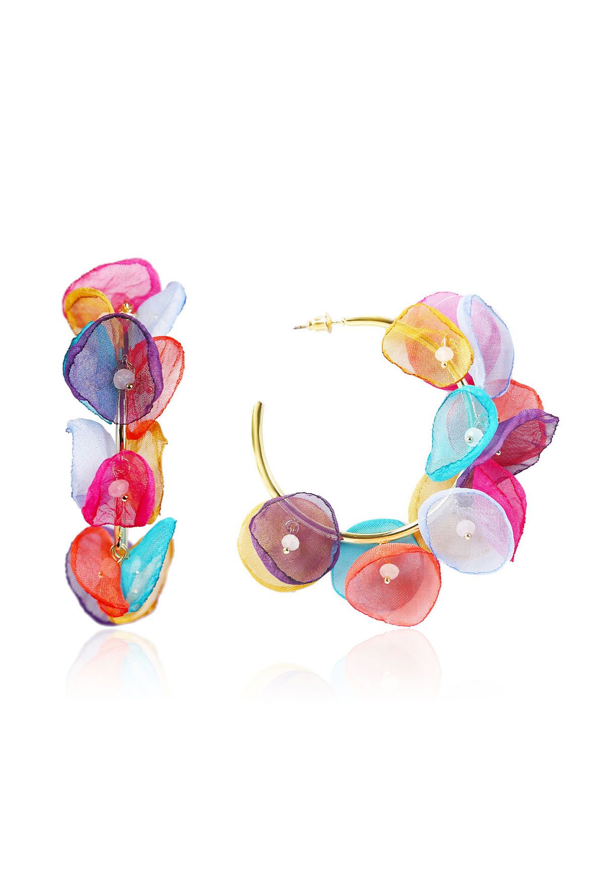 Boucles d'Oreilles Créoles Pétales Résille Multicolore