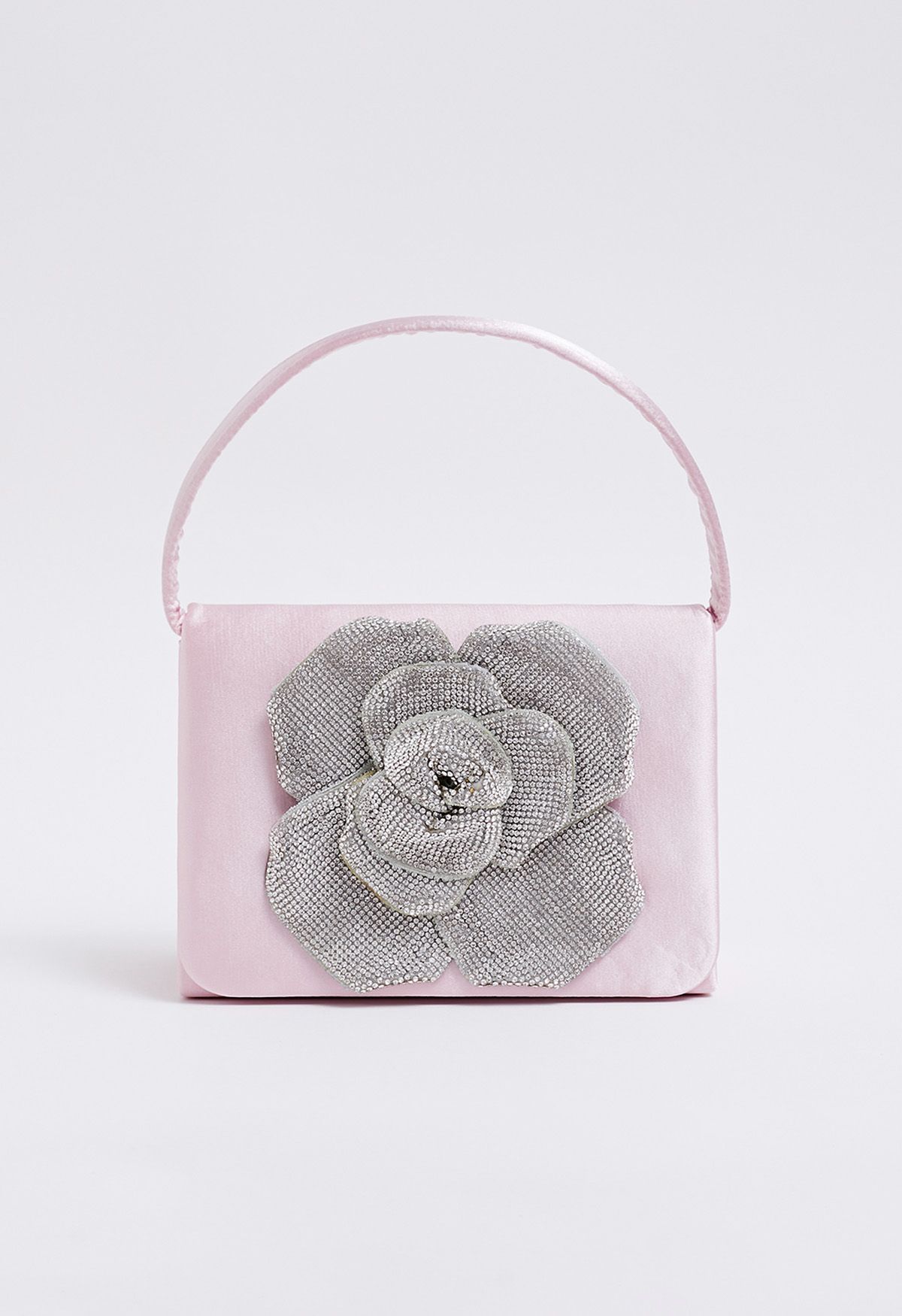 Sac à main en satin orné de roses radieuses en rose