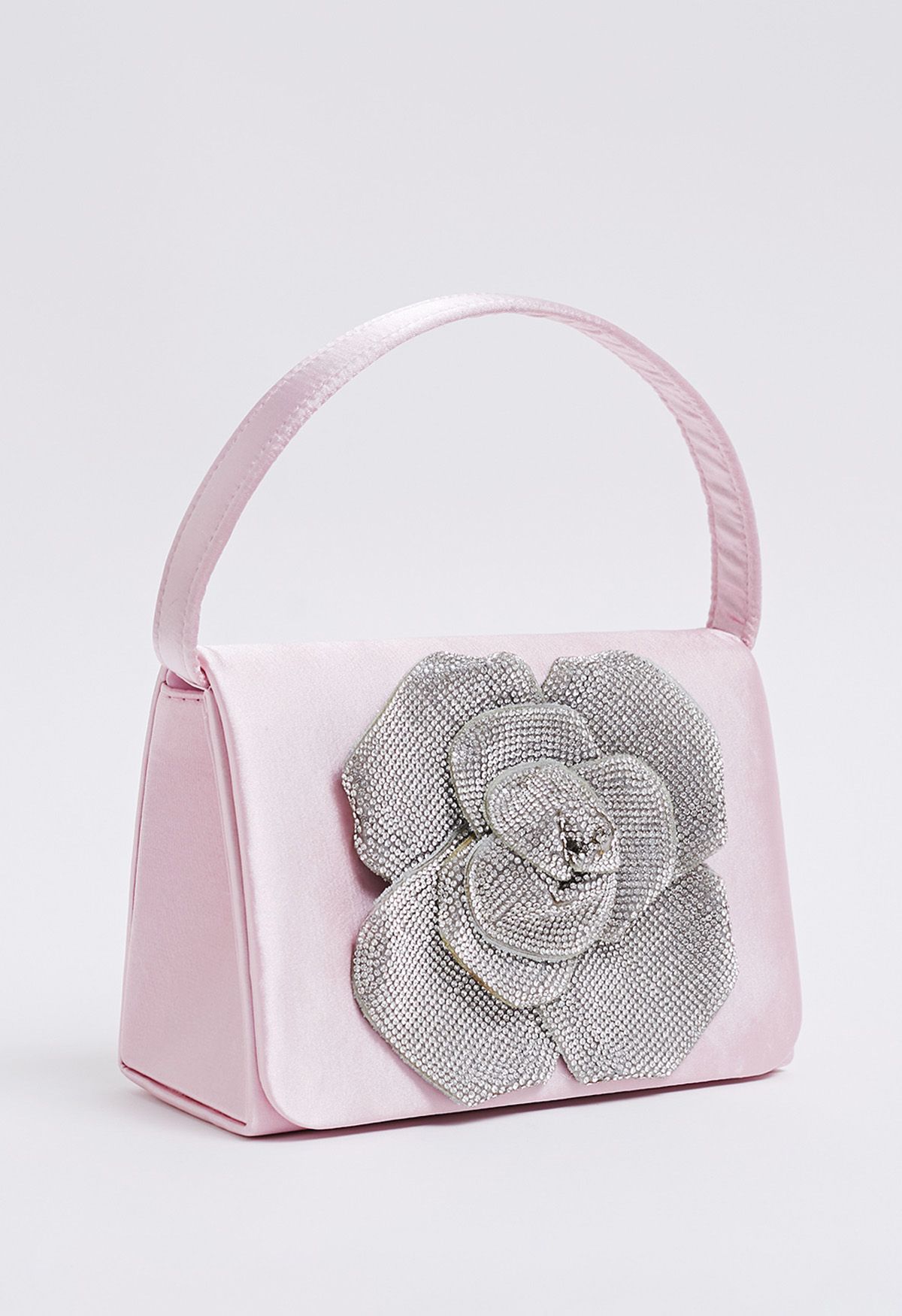 Sac à main en satin orné de roses radieuses en rose