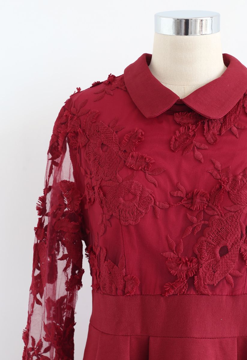Vivid Flower Mesh Lace Robe patineuse en rouge