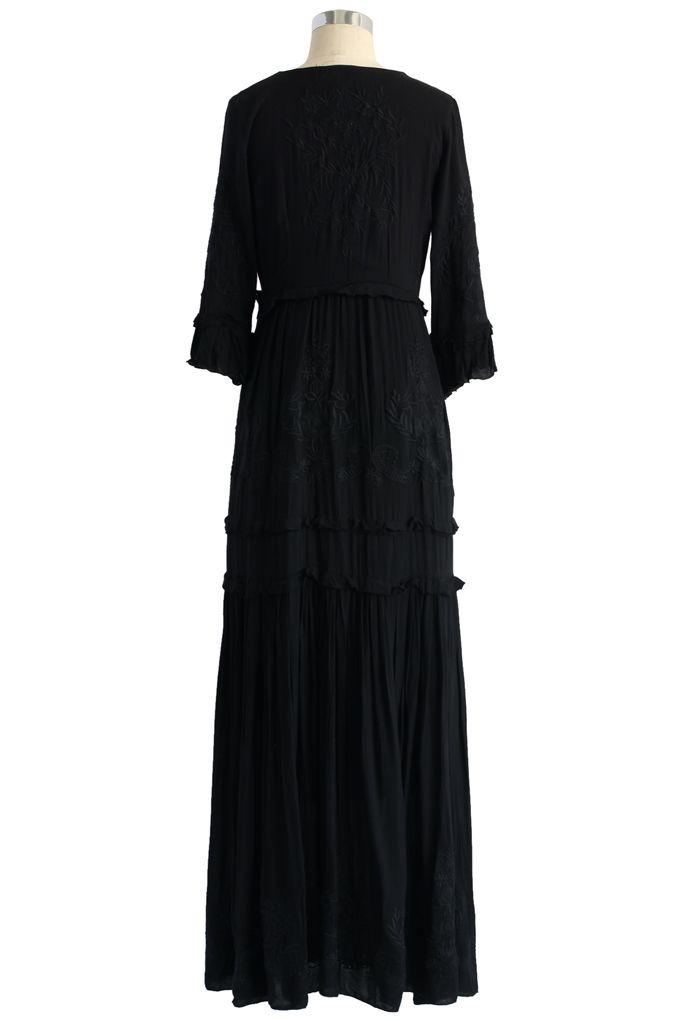 Grace de Vignette Robe Longue Brodée en Noir