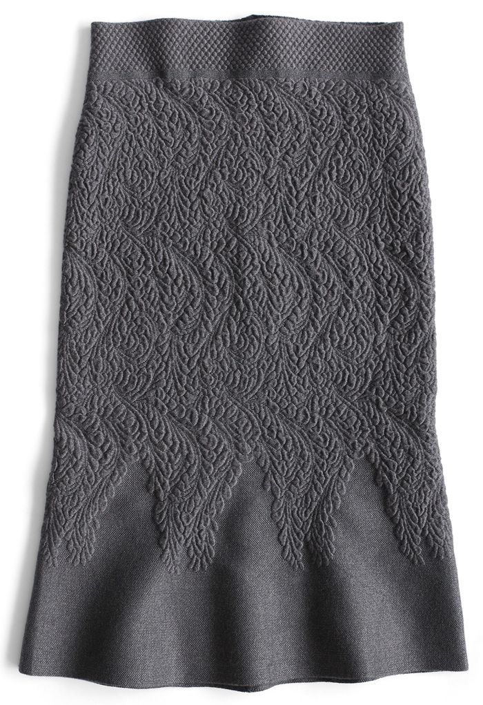Jupe crayon tricotée gaufrée baroque glamour en gris