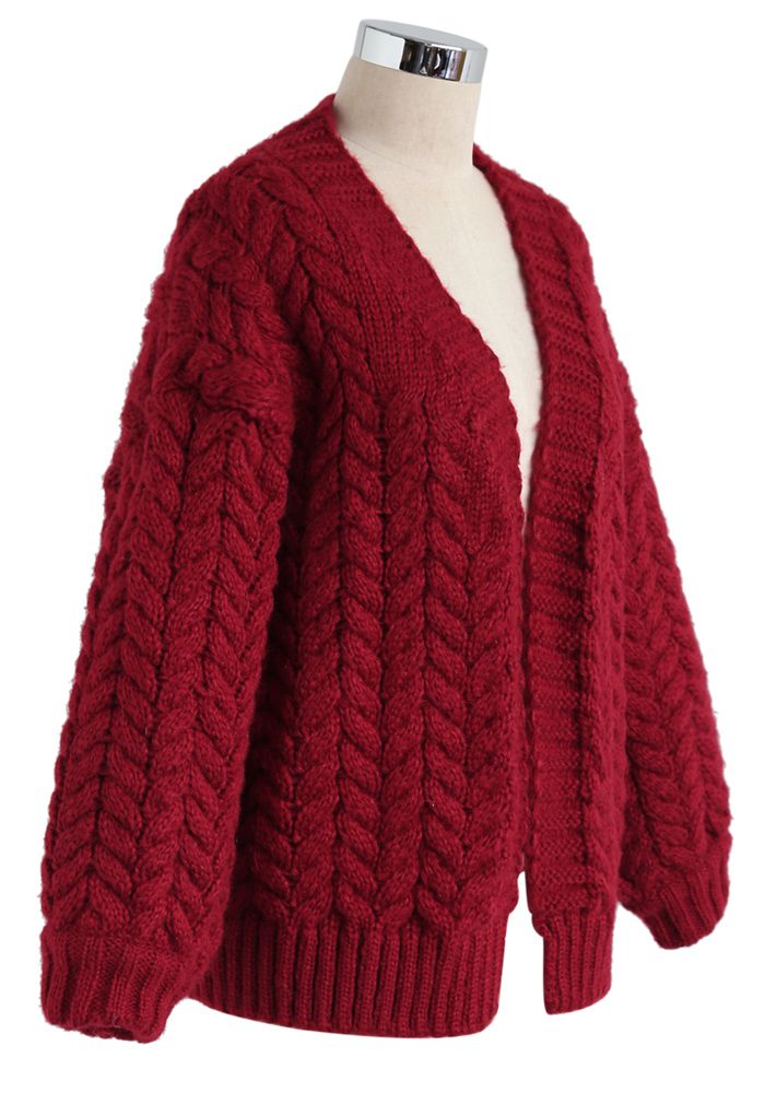 Joli à tricoter votre cardigan épais rouge