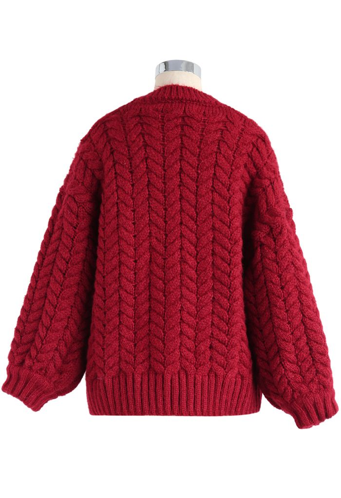Joli à tricoter votre cardigan épais rouge