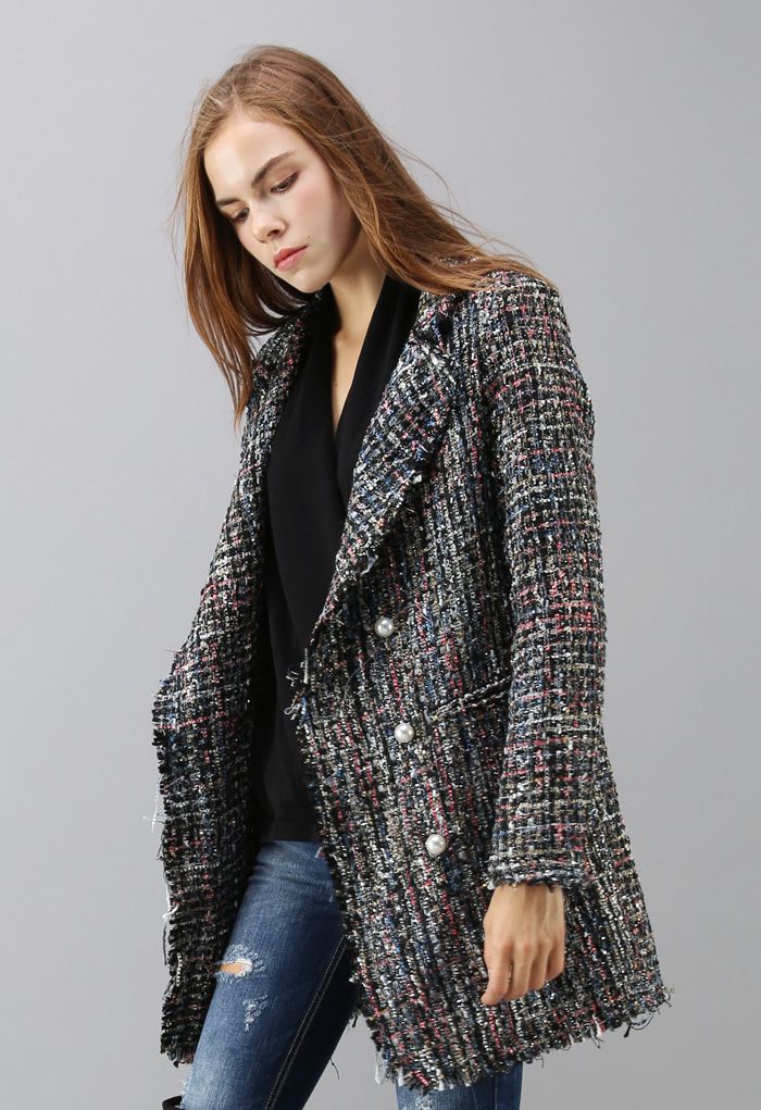 Attraction scintillante Manteau à double boutonnage en laine rustique
