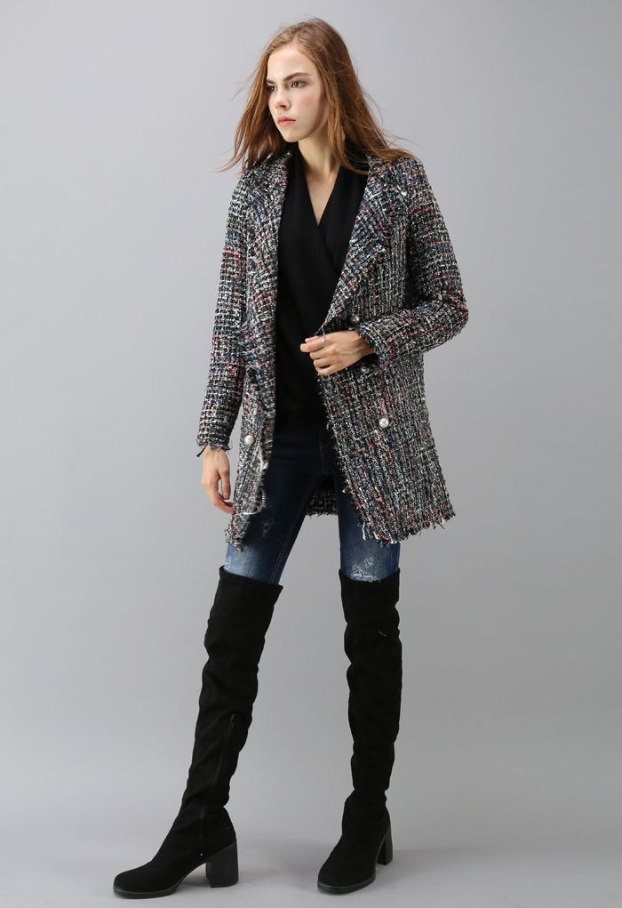 Attraction scintillante Manteau à double boutonnage en laine rustique