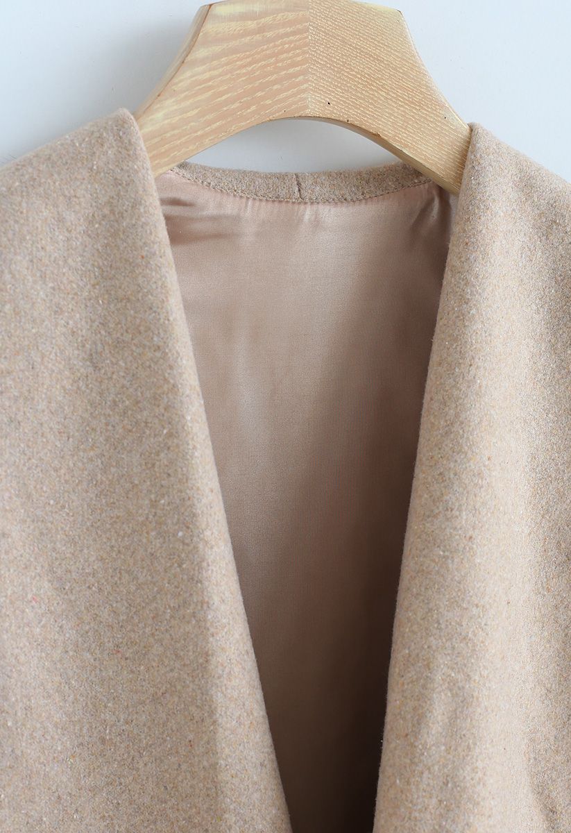 Manteau ouvert en mélange de laine, couleur sable