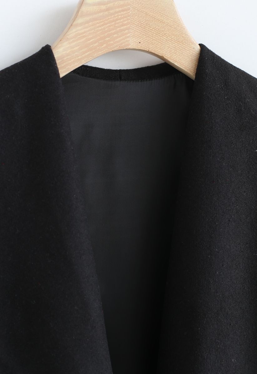 N.A Myself Manteau en laine mélangée ouvert noir