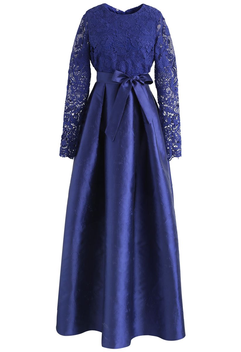Magnificent Crochet Maxi Prom Dress in Blue  