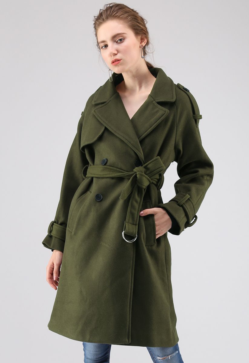 Manteau en mélange de laine à double boutonnage Snug en vert armée