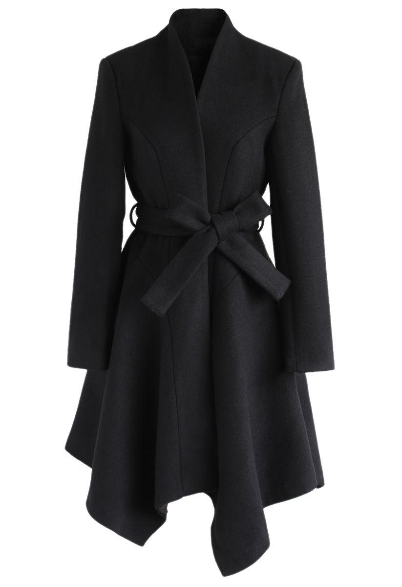 Flare Stylishness - Manteau en laine mélangée avec ceinture - Noir
