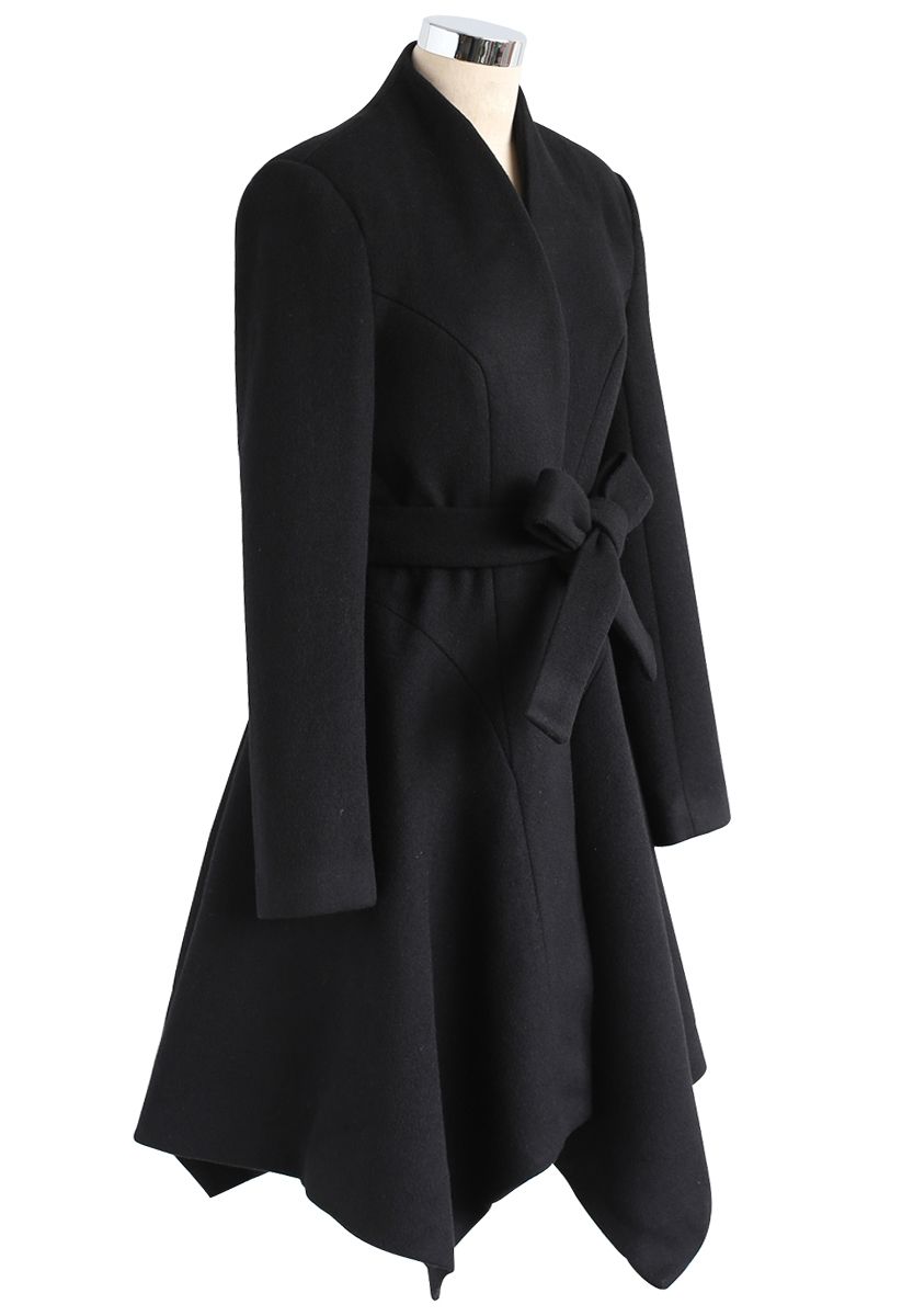 Flare Stylishness - Manteau en laine mélangée avec ceinture - Noir