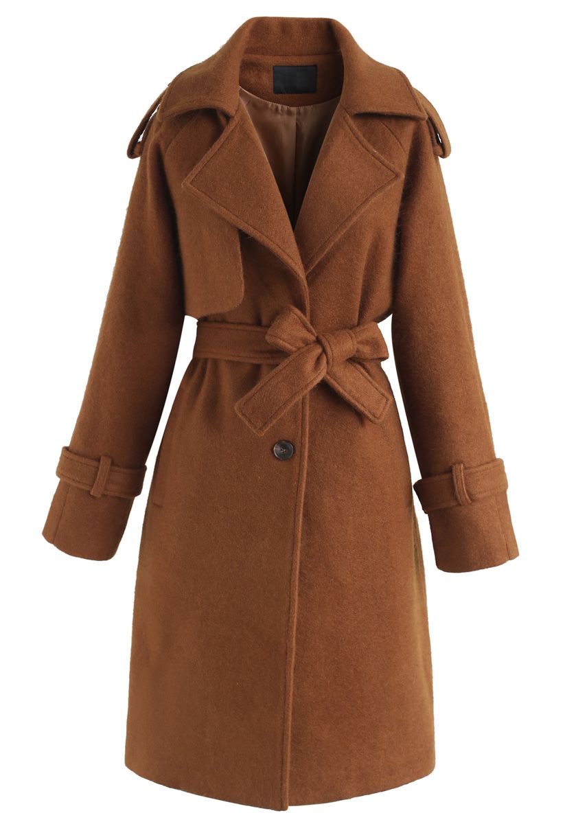 Manteau long en laine mélangée Fuzzy Touch, brun