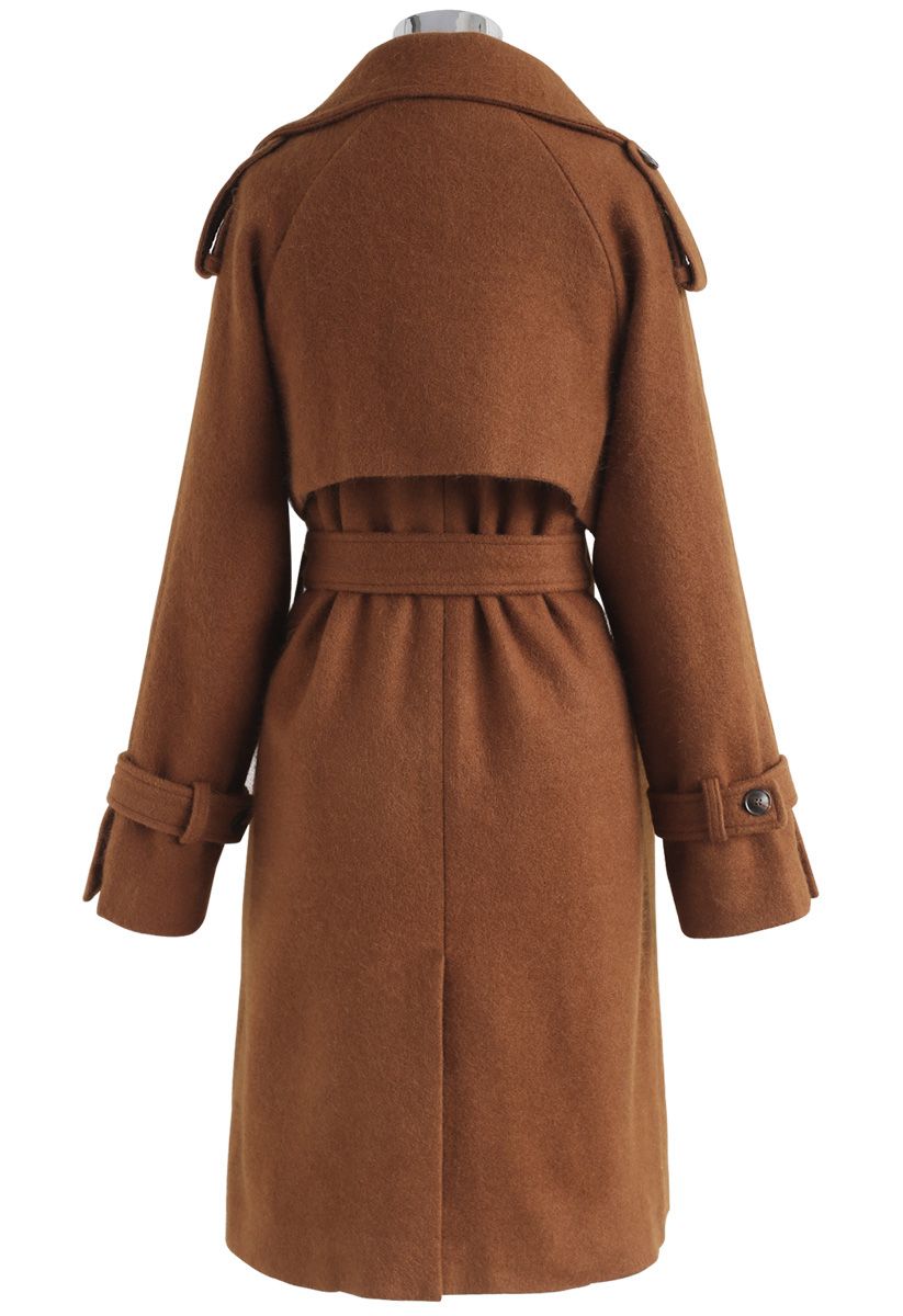 Manteau long en laine mélangée Fuzzy Touch, brun