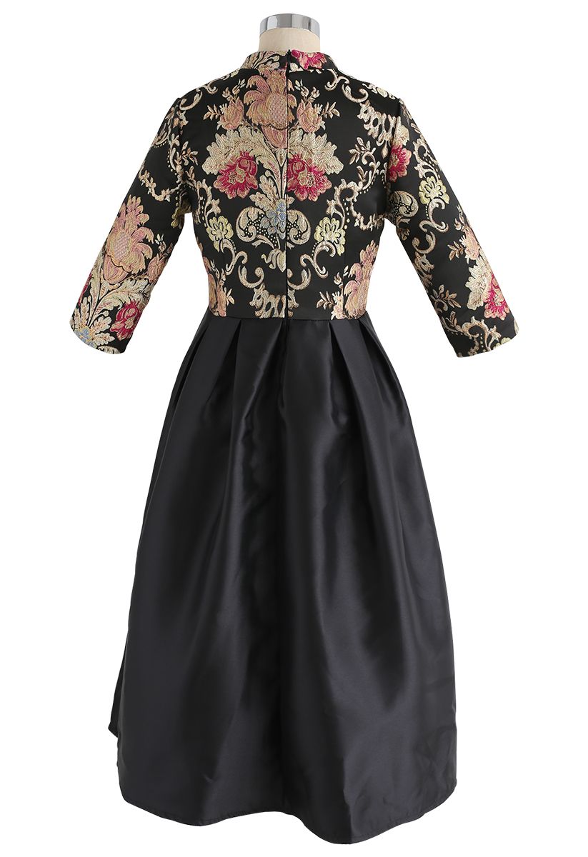 Splendide robe jacquard brodée baroque en noir