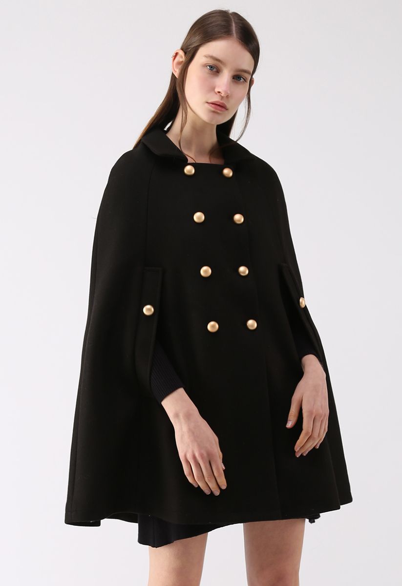 Keep It Elegant Manteau de cape à double boutonnage en noir